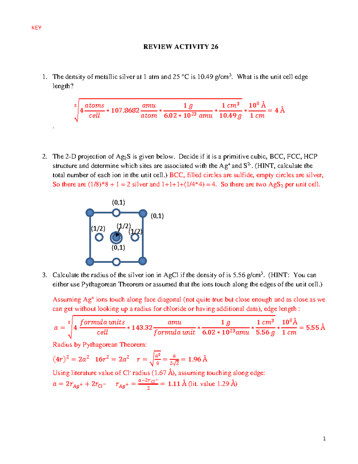 May 6 review activity Key - REVIEW ACTIVITY 26 The density of metallic ...