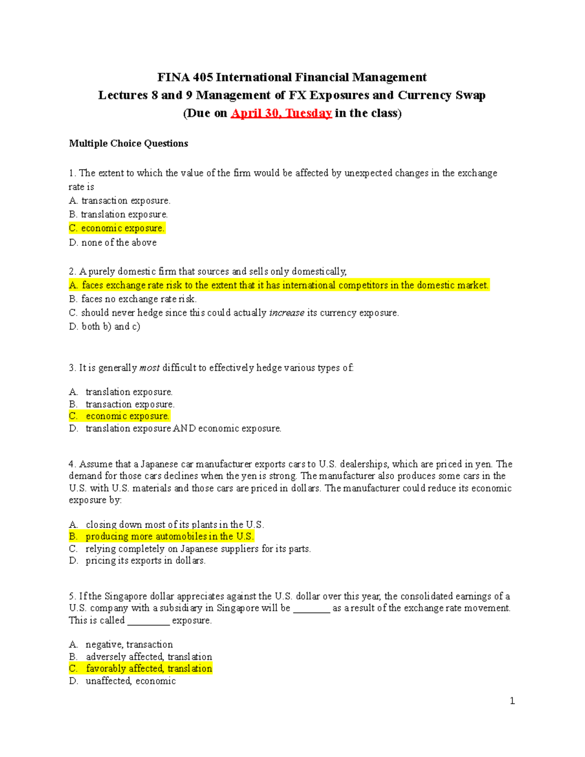 7 Fina 405 Chapter 1014 Heding Fx Exposure And Currency Swaps Solution April 30 Studocu