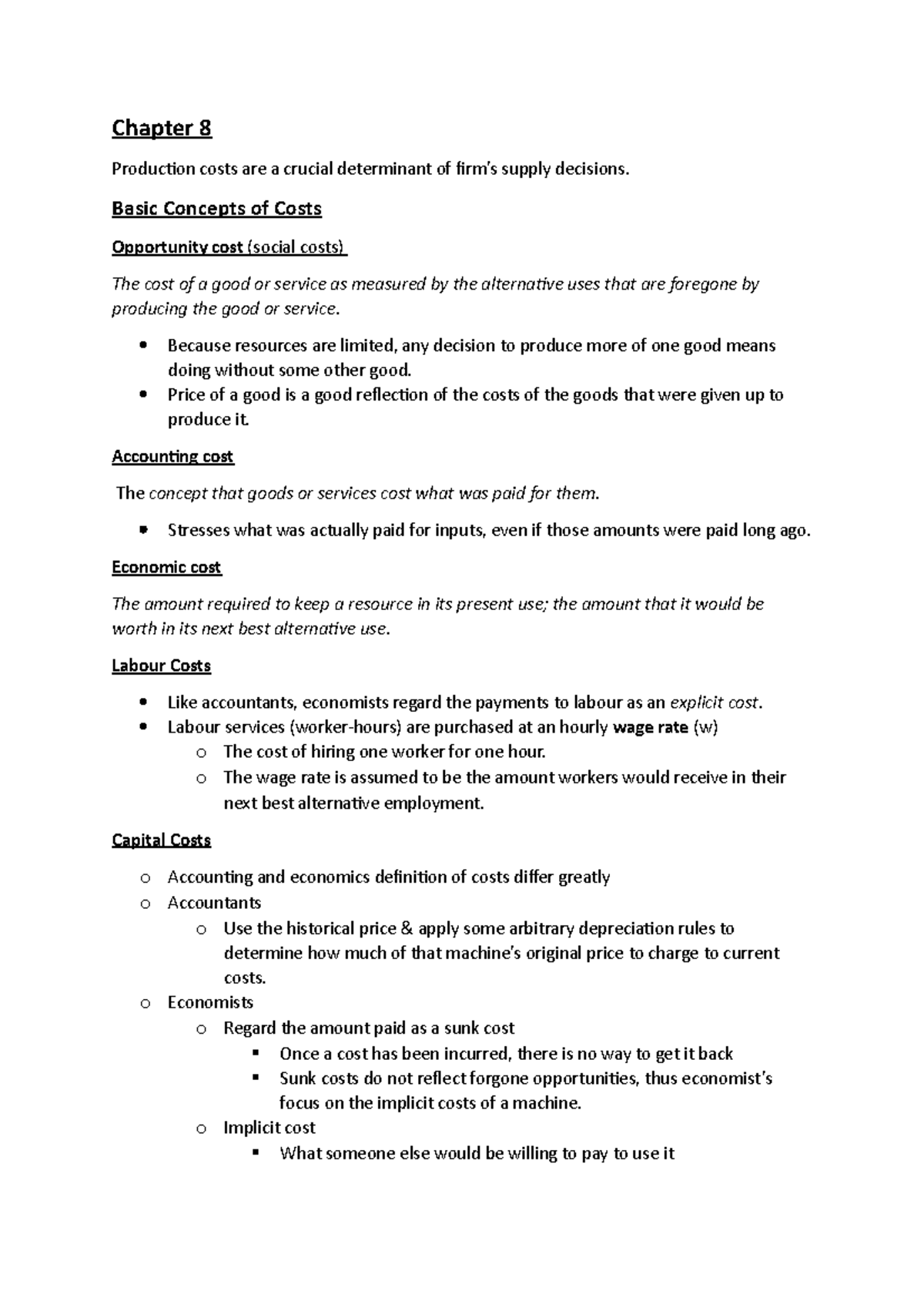 Chapter 8 - Chapter 8 Production Costs Are A Crucial Determinant Of ...