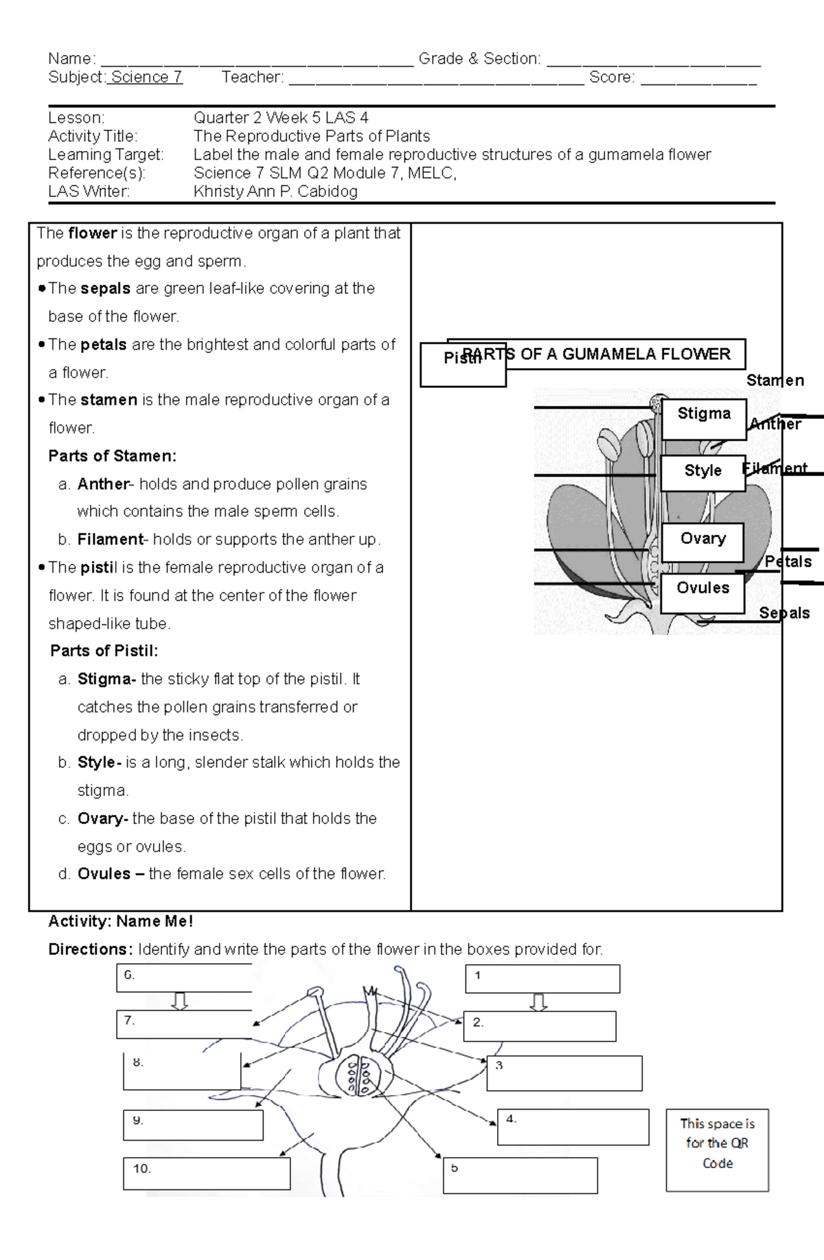 Science 7 Q2 Week5 LAS4 - Learning Activities Sheet - Name