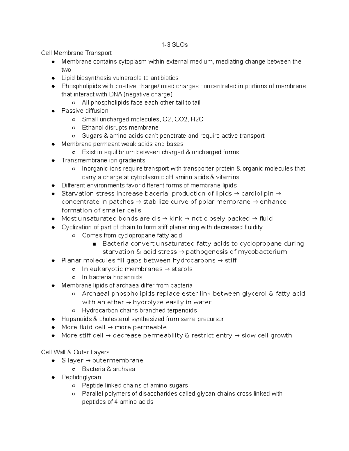 MIMG 101 1-3 SLOs - Parker - 1-3 SLOs Cell Membrane Transport Membrane ...