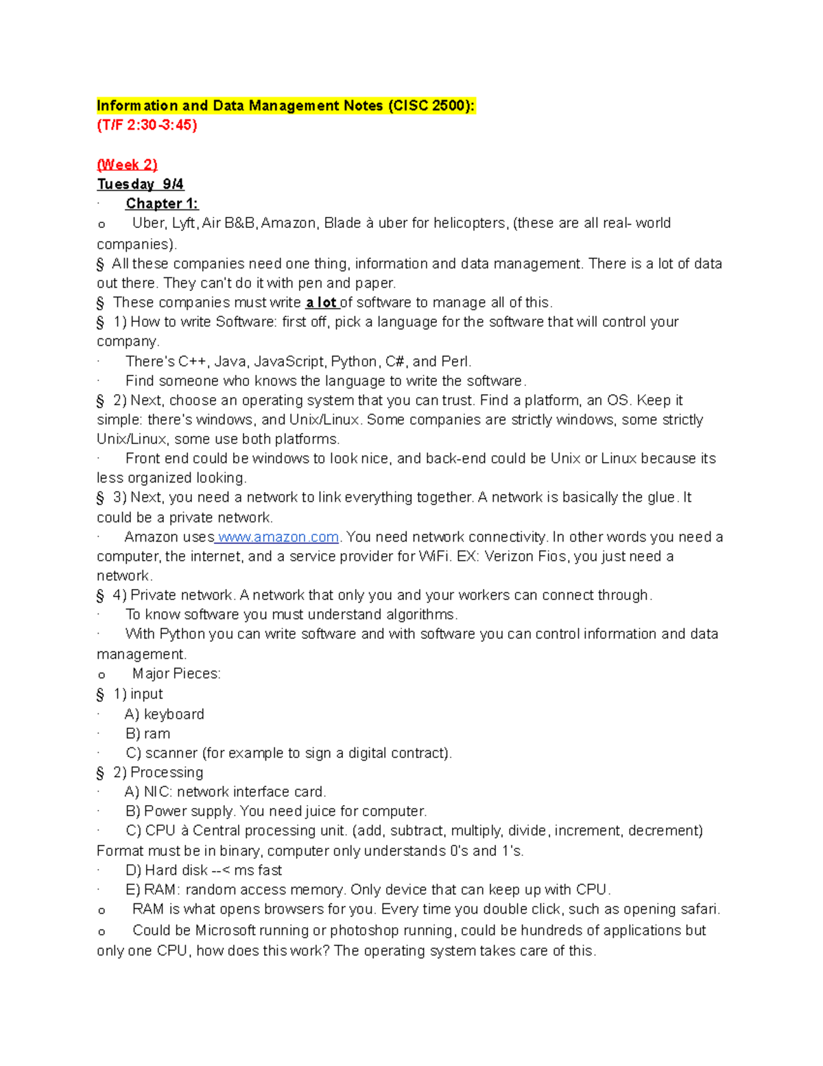 Information and Data Management Notes - § All these companies need one ...