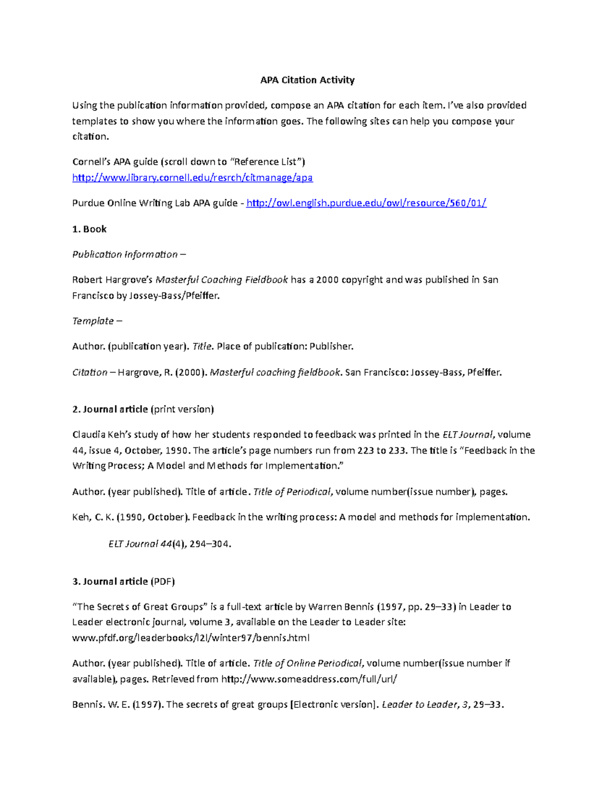 Lis 1 Activity Apa Citation 1 Apa Citation Activity Using The Publication Information Studocu