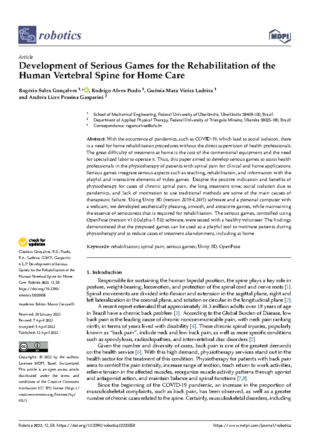Development of Serious Games for the Rehabilitation of the Human ...