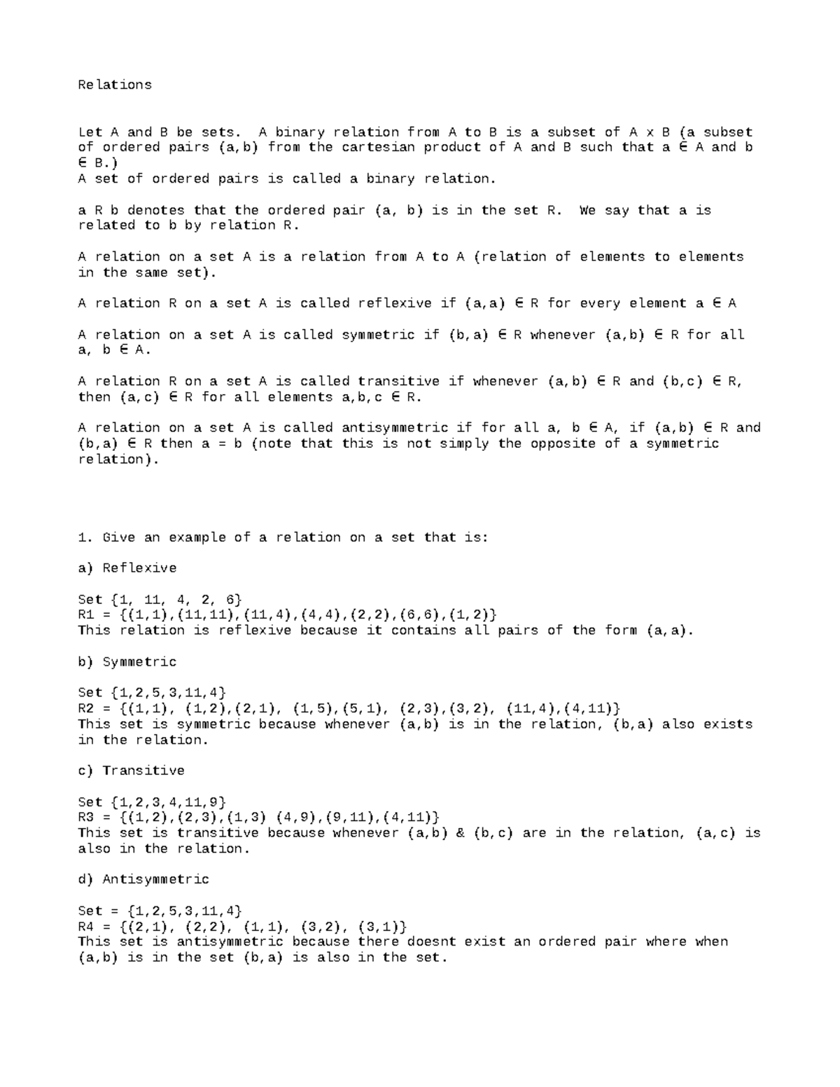 HW15 - Homework problems for White's CS220 - Relations Let A and B be ...