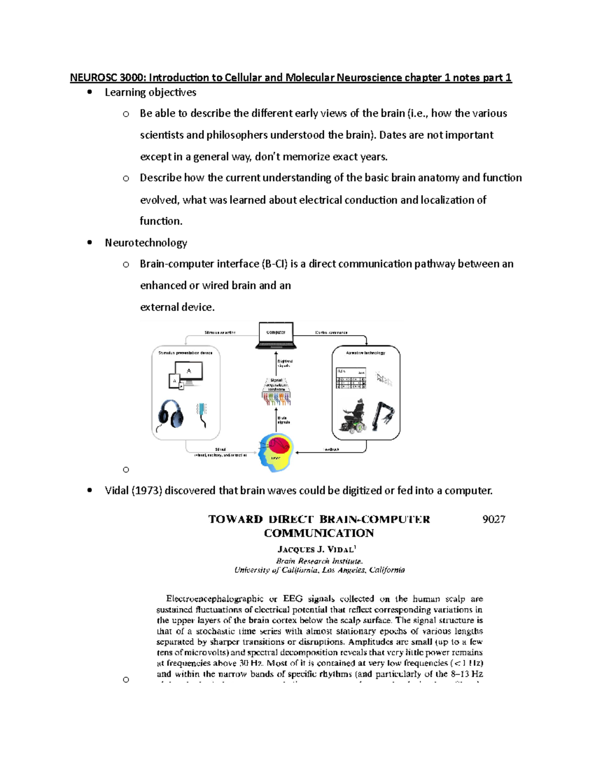 Neurosc 3000 notes part 1 - NEUROSC 3000: Introduction to Cellular and ...