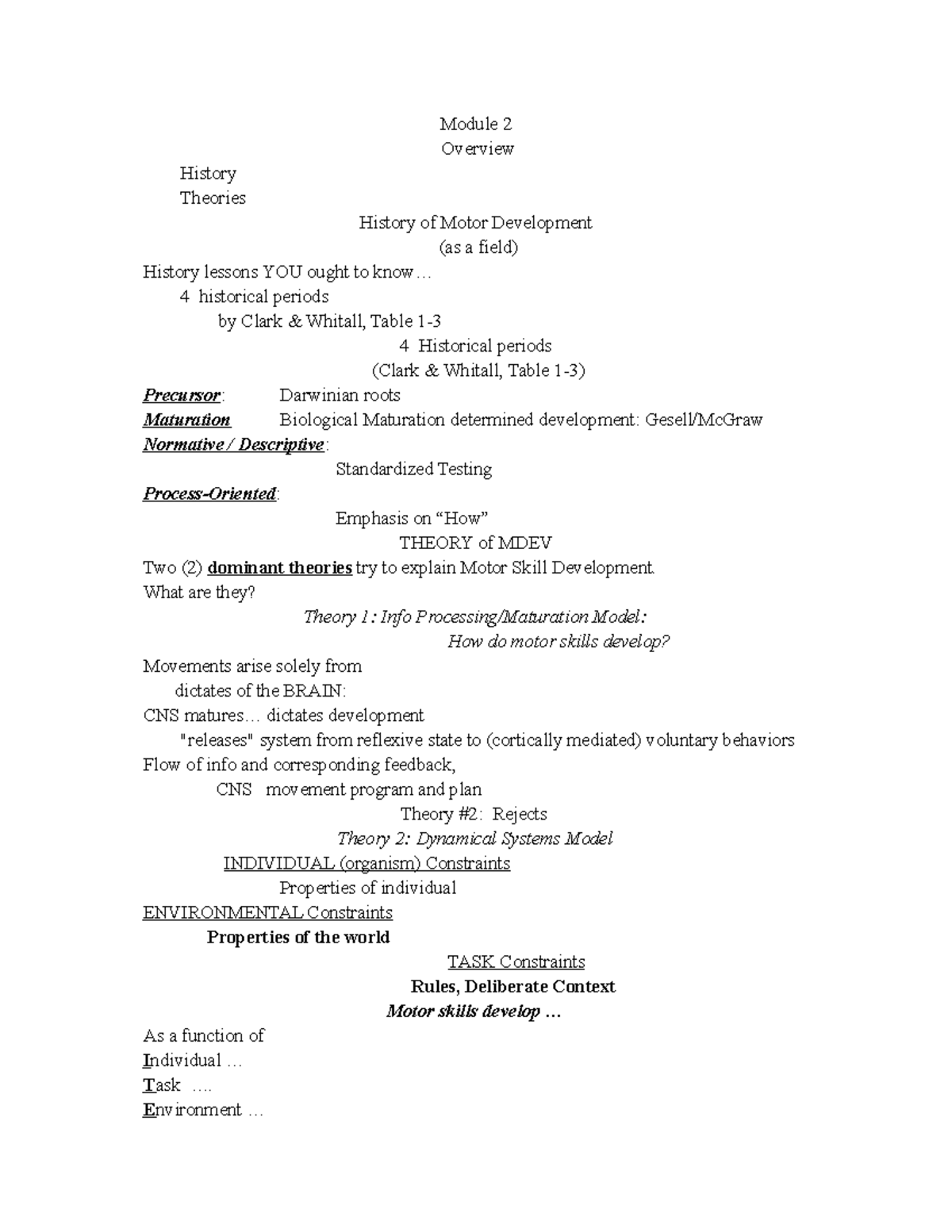 Motor Development Unit 1 Mod 2 - Module 2 Overview History Theories ...