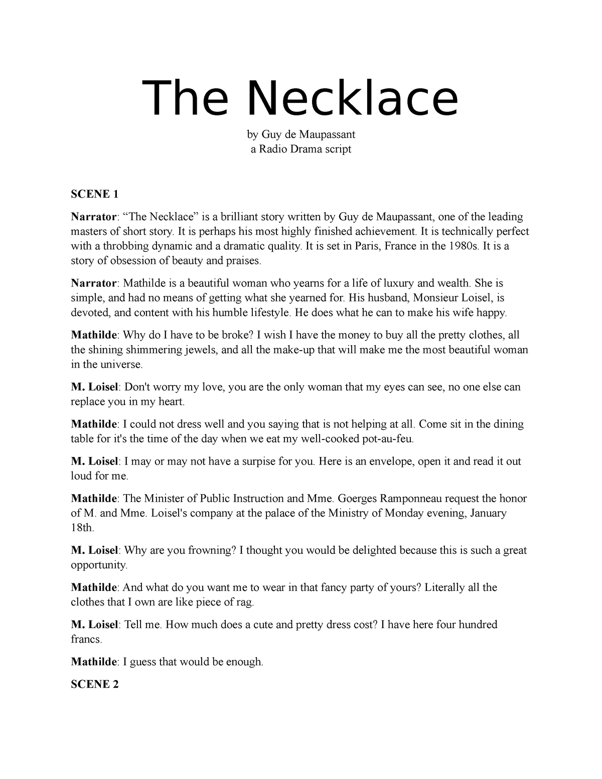 The Necklace Character Analysis Lesson Plan - eNotes.com