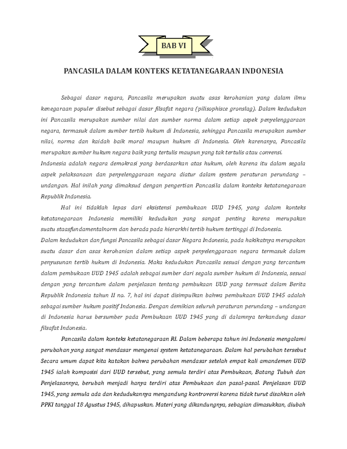 (Pertemuan VI) Pancasila Dalam Konteks Ketatanegaraan Indonesia - BAB ...