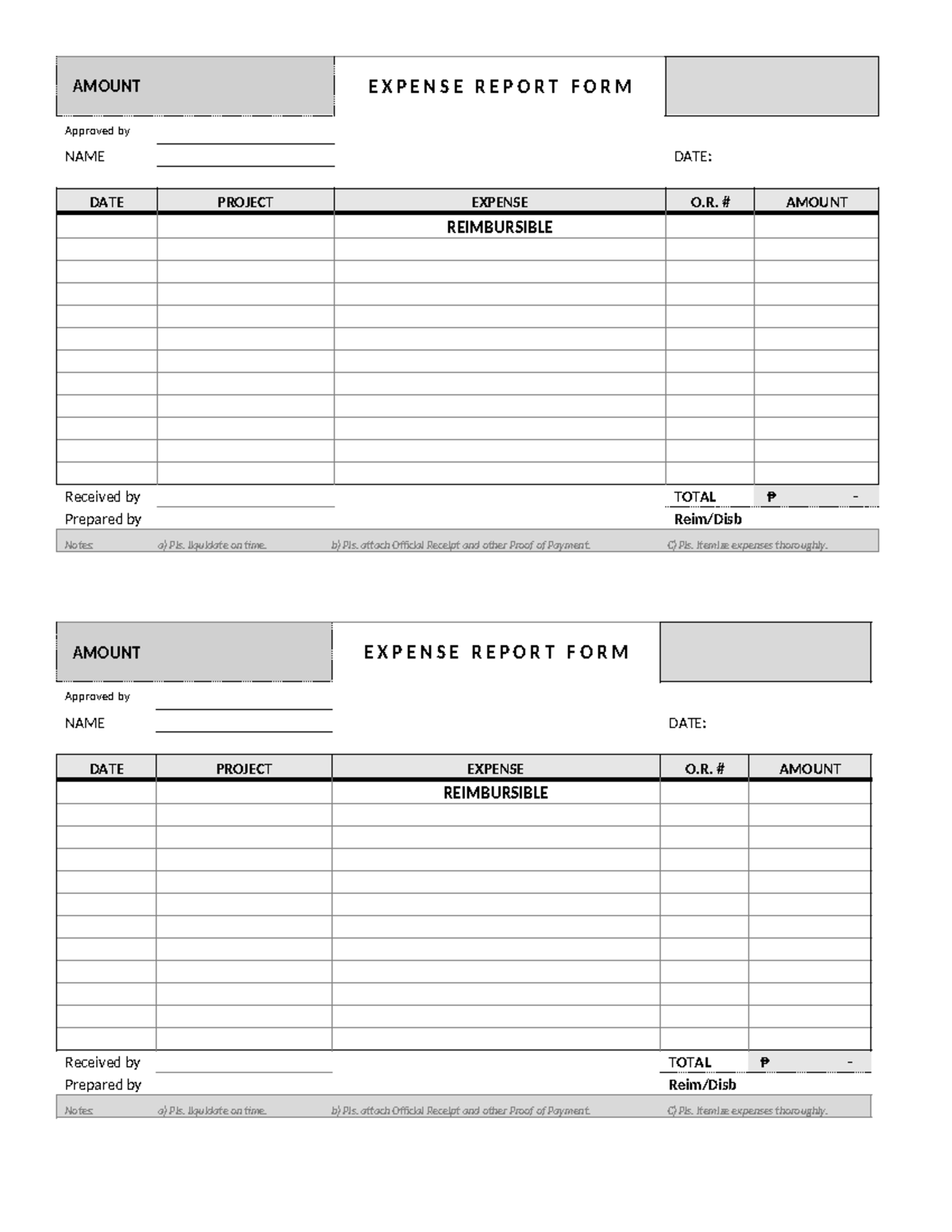 Expense Report Form - n/a - AMOUNT E X P E N S E R E P O R T F O R M ...