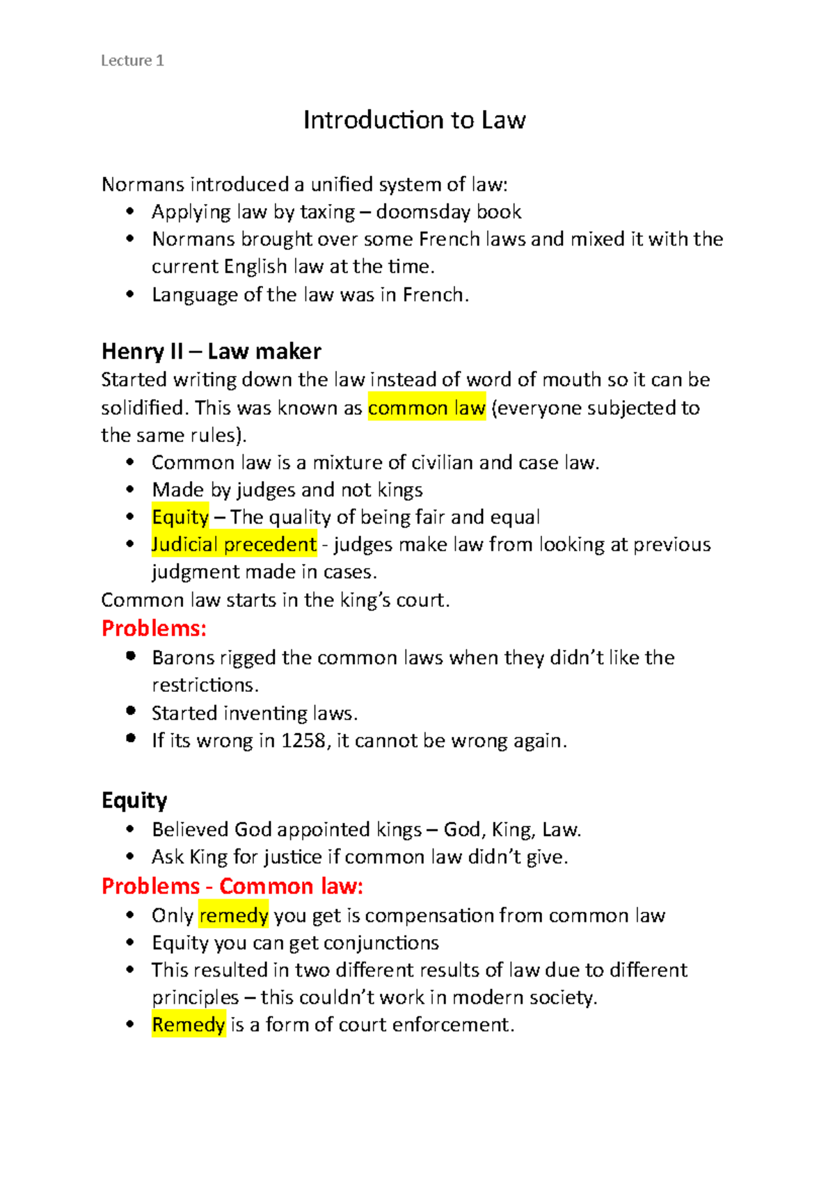 Introduction to Law - Lecture 1 Introduction to Law Normans introduced ...