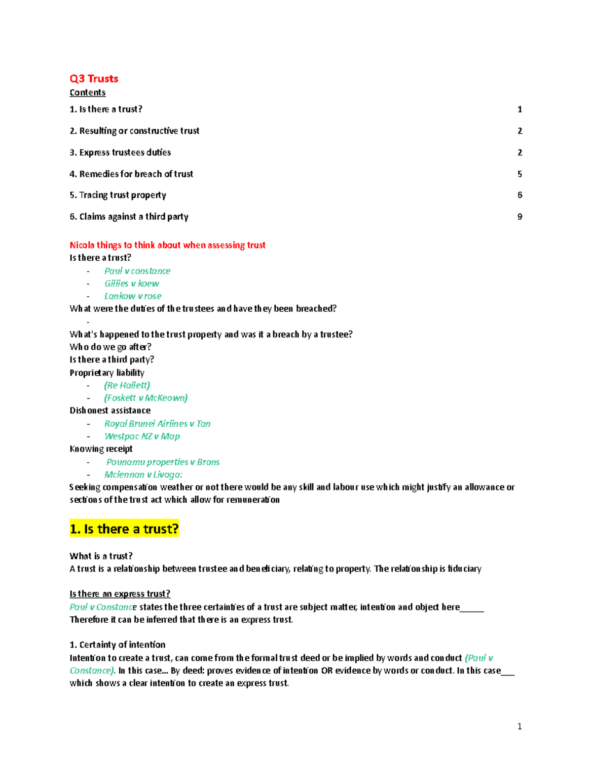 Trust exam notes AB - Q3 Trusts Contents 1. Is there a trust? 1 2 ...