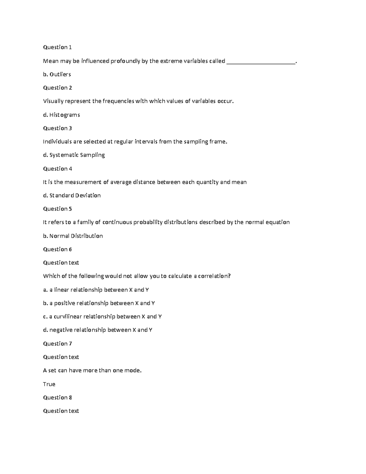 Quantitative Methods Midtermfrmcrshr - Question 1 Mean may be ...