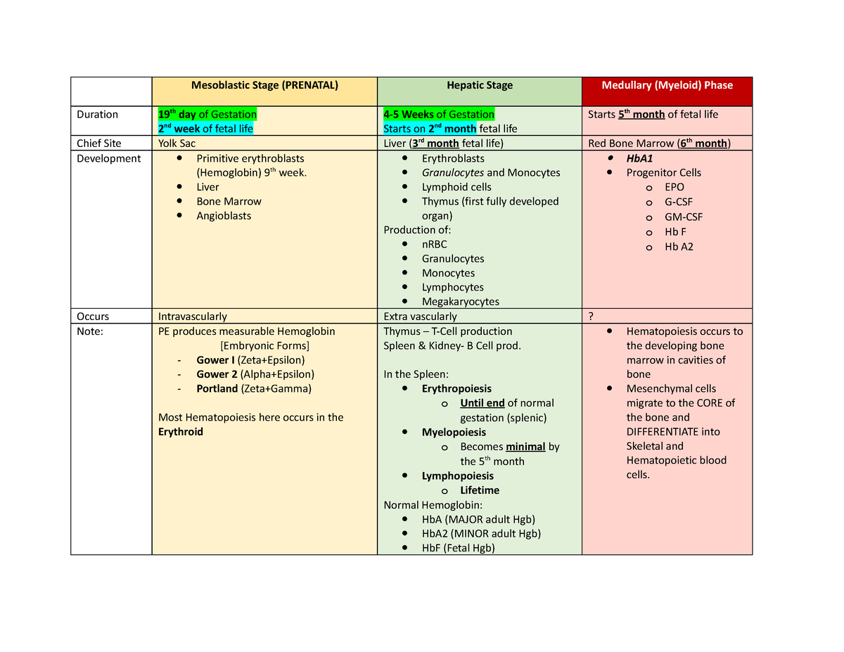 Hematopoiesis Guide - Medtech - Studocu