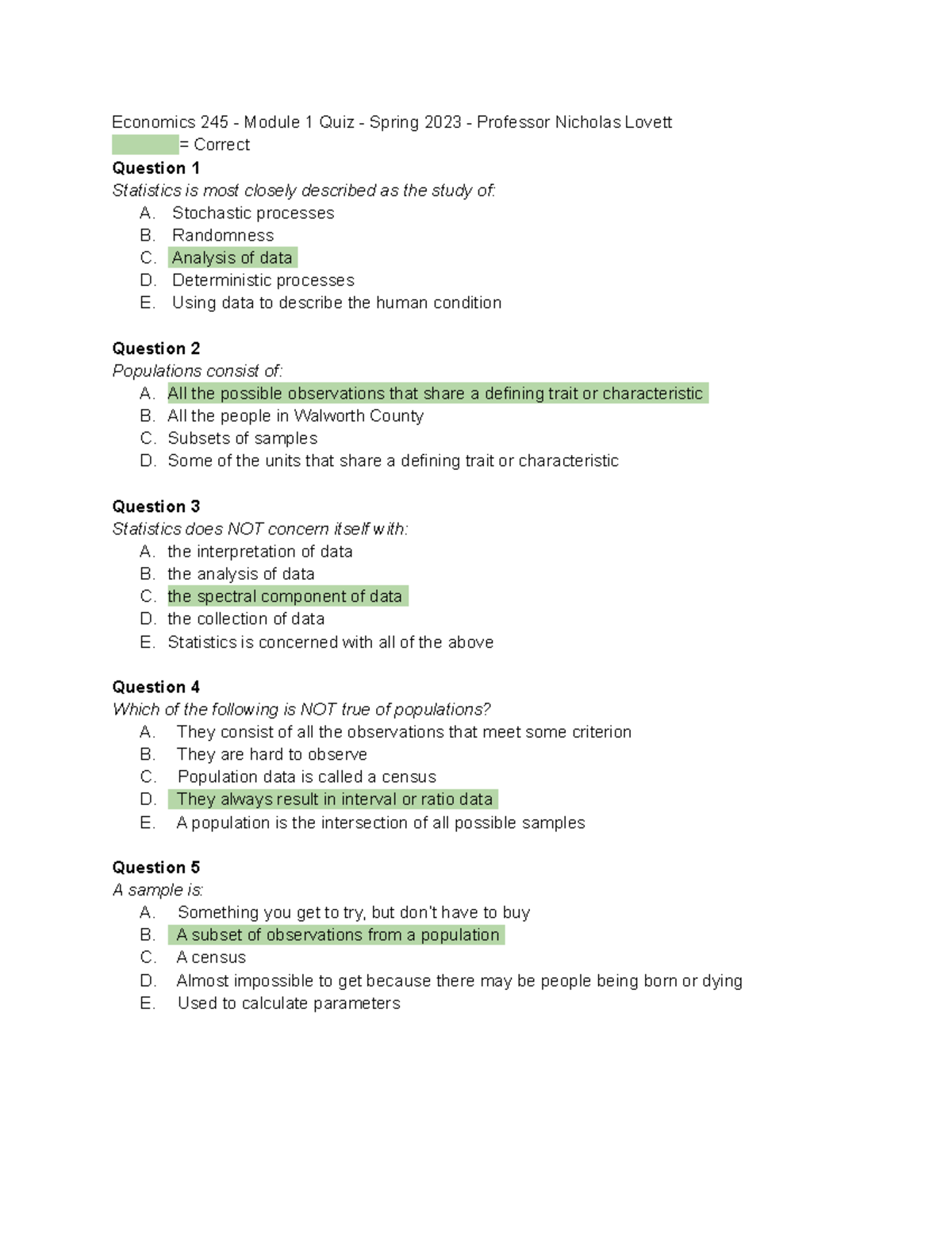 Module 1 Quiz - Economics 245 - Module 1 Quiz - Spring 2023 - Professor ...