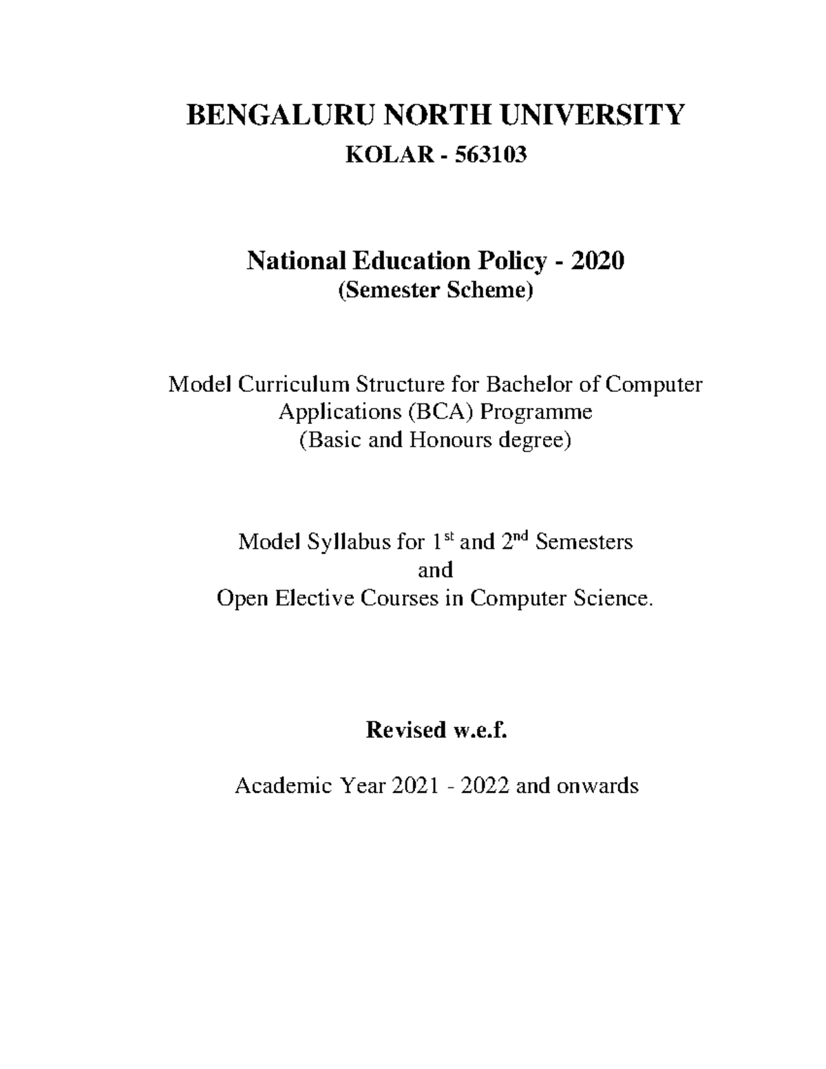 BCA BNU Syllabus Of Bangalore North University - BENGALURU NORTH ...