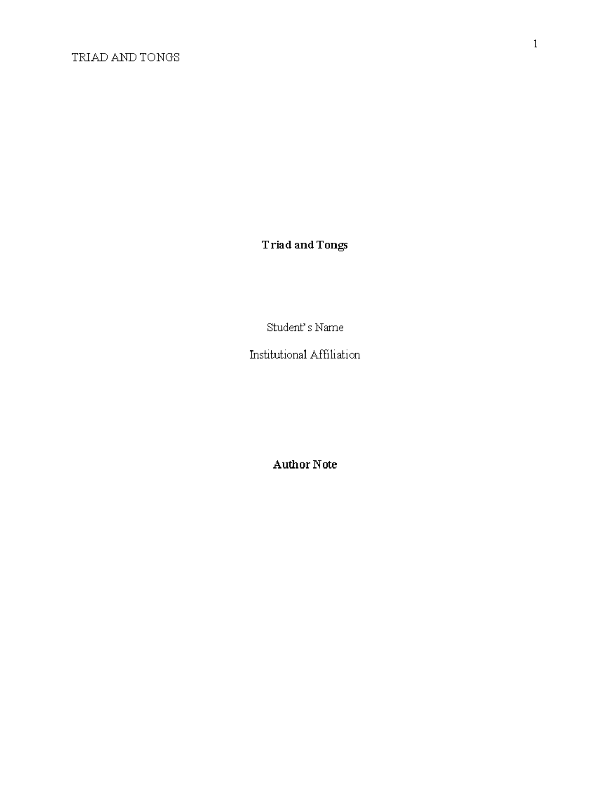 Triad and Tongs Studies in Asian organized criminal organizations