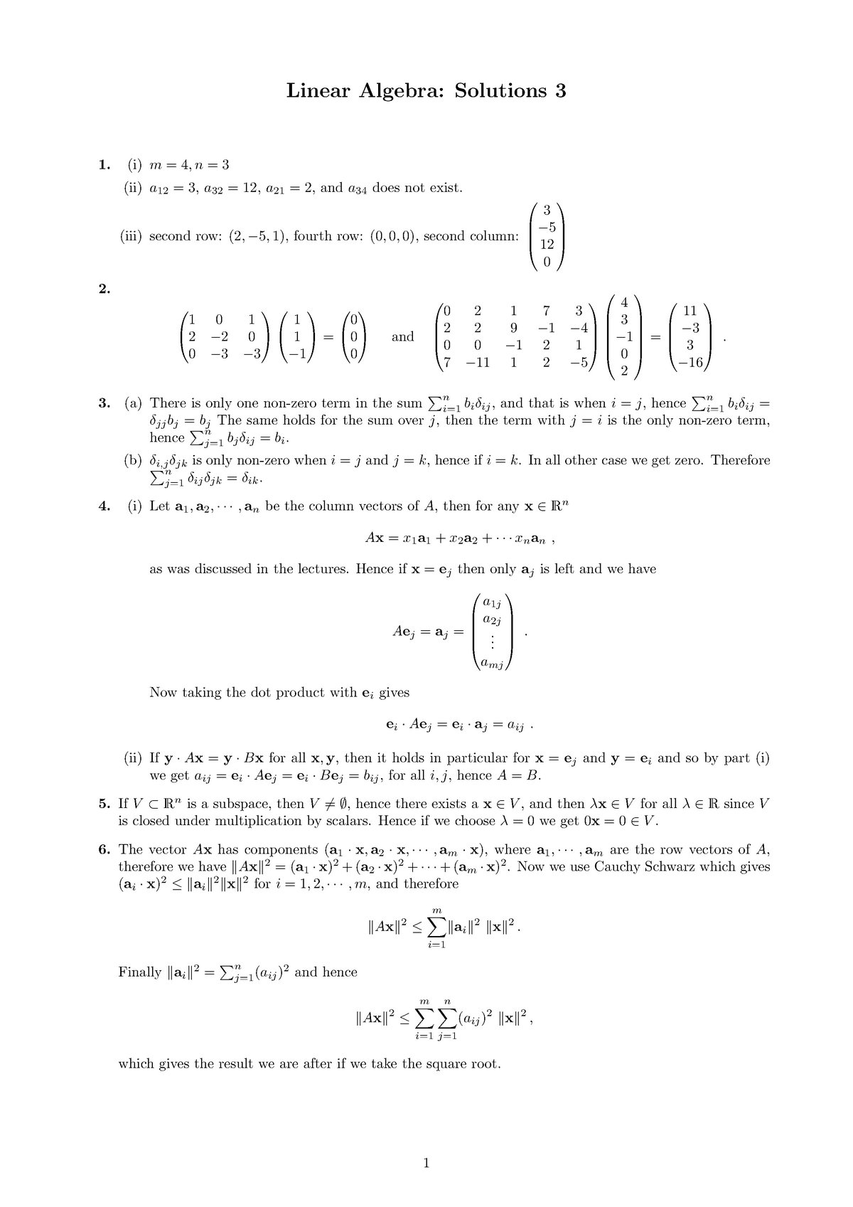 Linear Algebra Sol03 - Linear Algebra: Solutions 3 (i)m= 4, N= 3 (ii)a ...