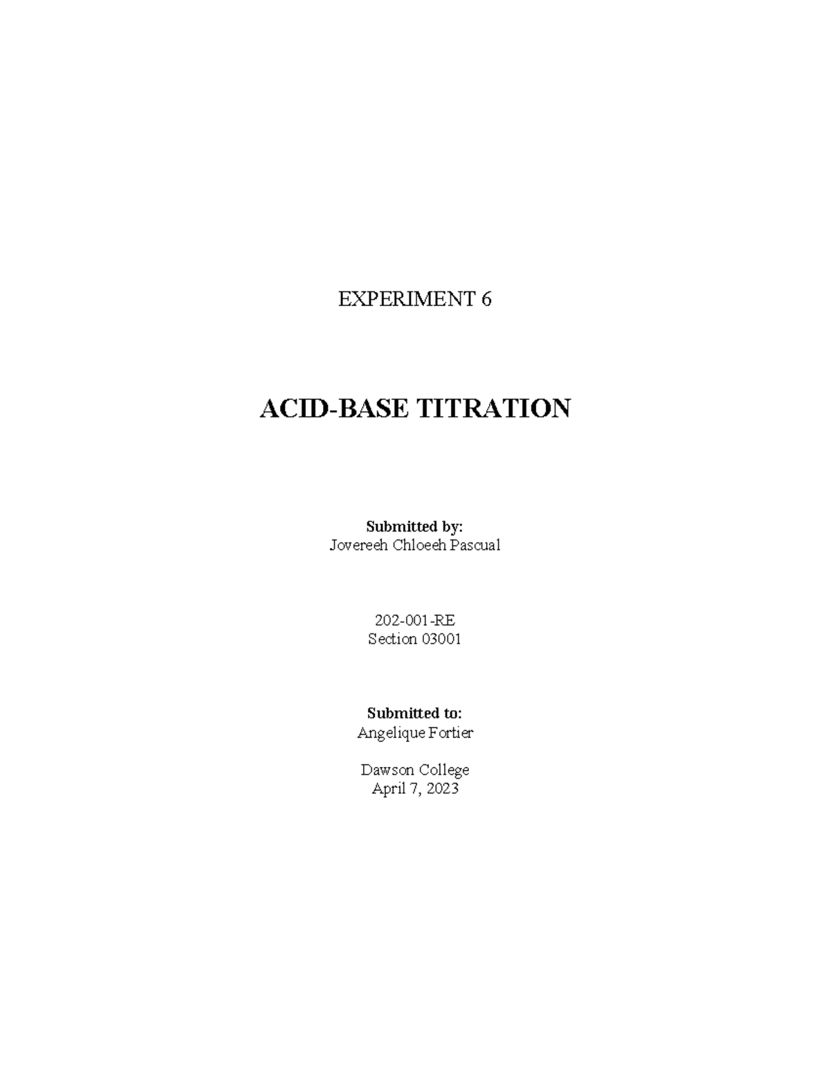 experiment 8 acid base titrations