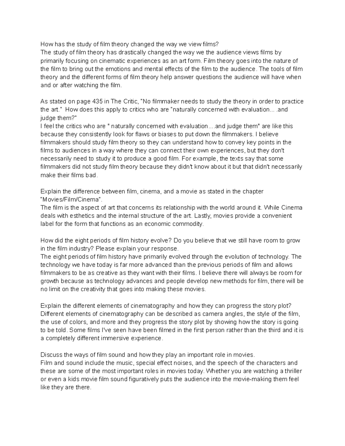 SC Film Theory and More Notes How has the study of film theory