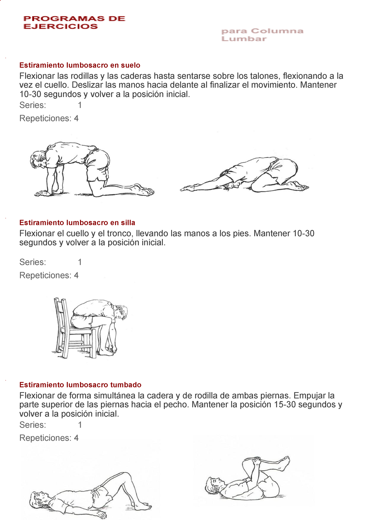 Lumbar Ejercicios Columna Estiramiento Lumbosacro En Suelo Flexionar Las Rodillas Y Las