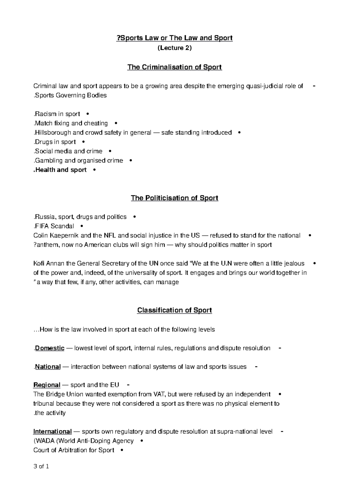 L2. The Law and Sports - Lecture notes 2 - ?Sports Law or The Law and ...