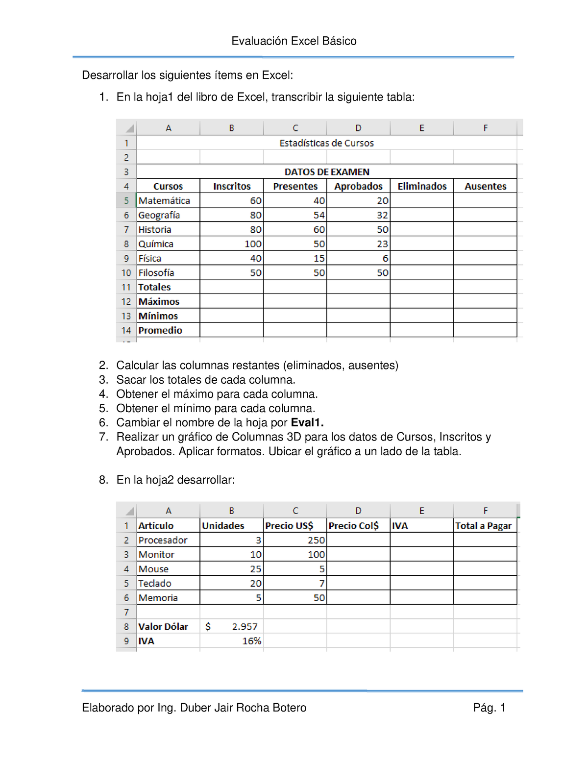 Evaluación Excel - Evaluación Excel Básico Elaborado Por Ing. Duber ...