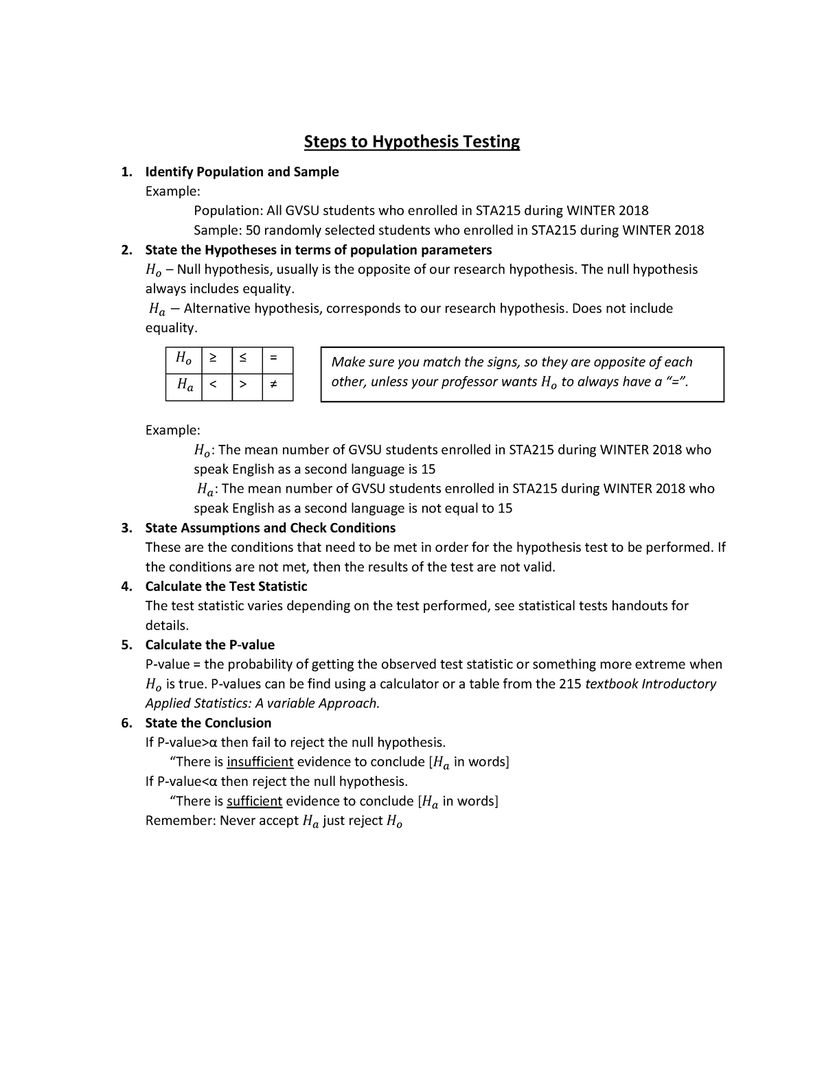 steps for hypothesis testing pdf