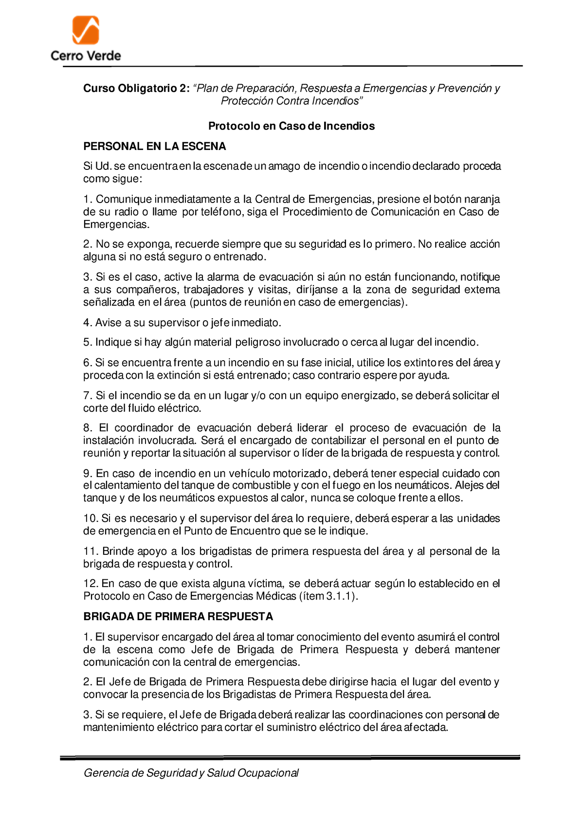 Protocolo En Caso De Incendios - Gerencia De Seguridad Y Salud ...