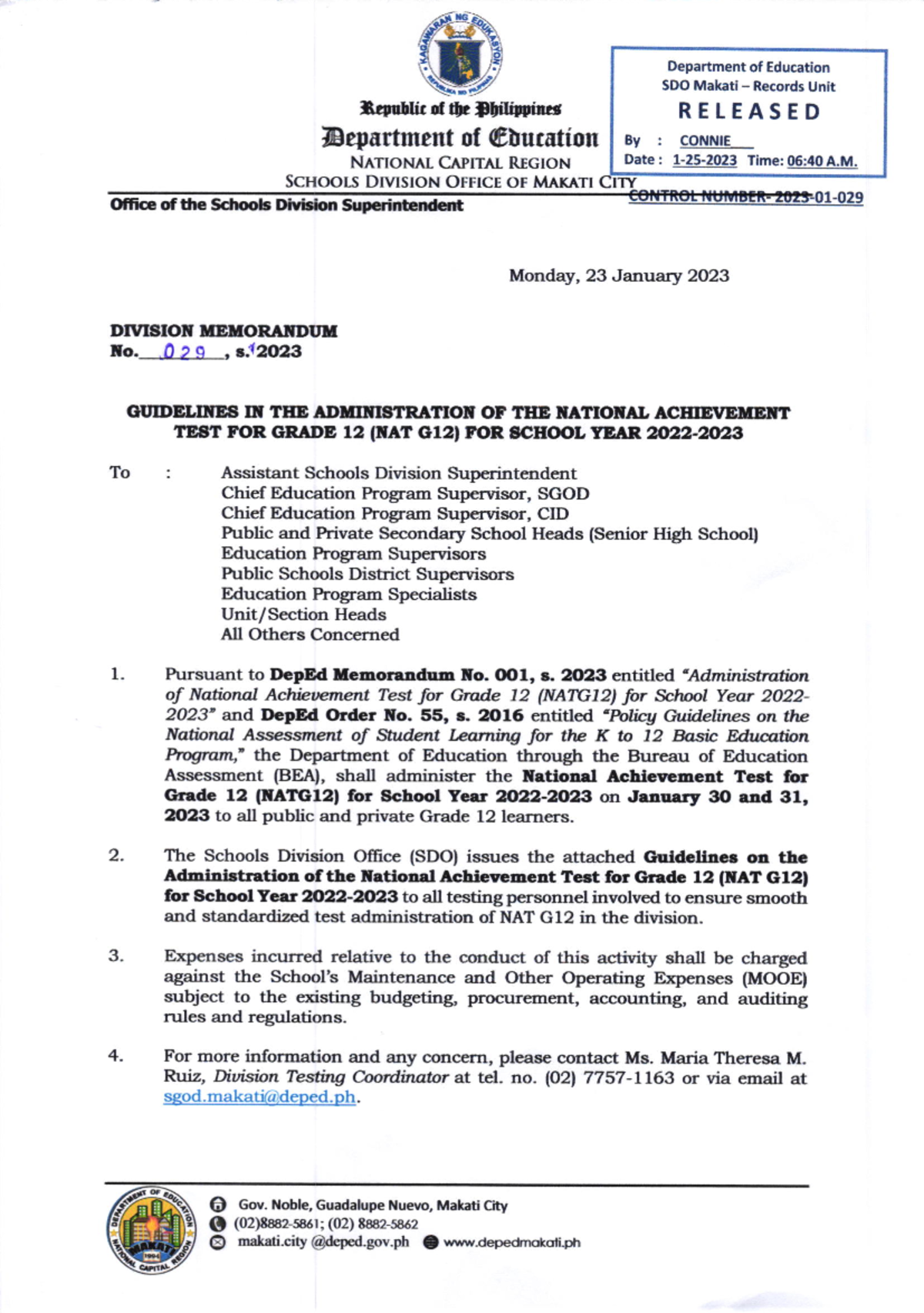 DM 029 Guidelines IN THE Administration OF THE National Achievement ...