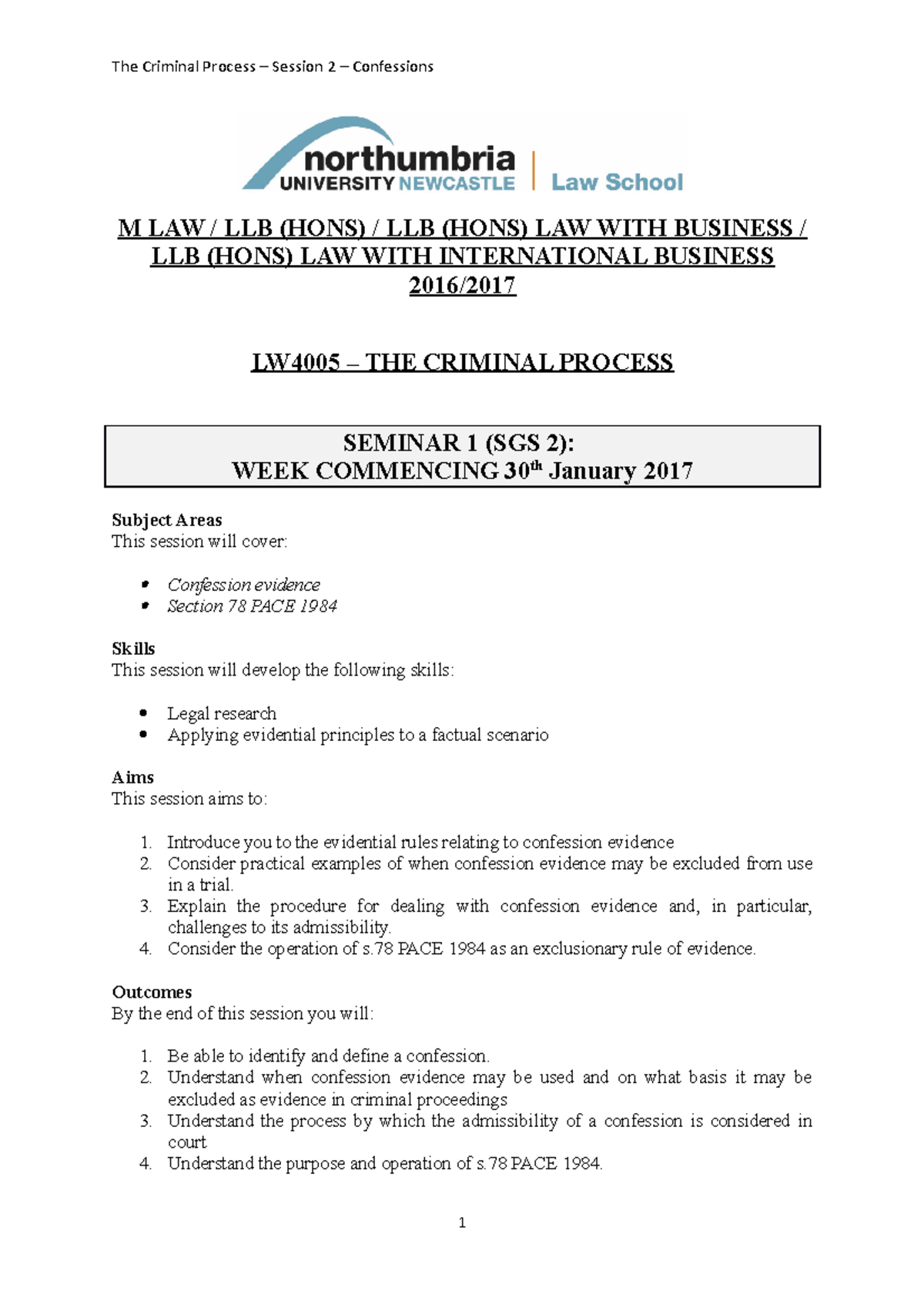 Crim Process Seminar 1 SGS 2(1) - The Criminal Process – Session 2 ...