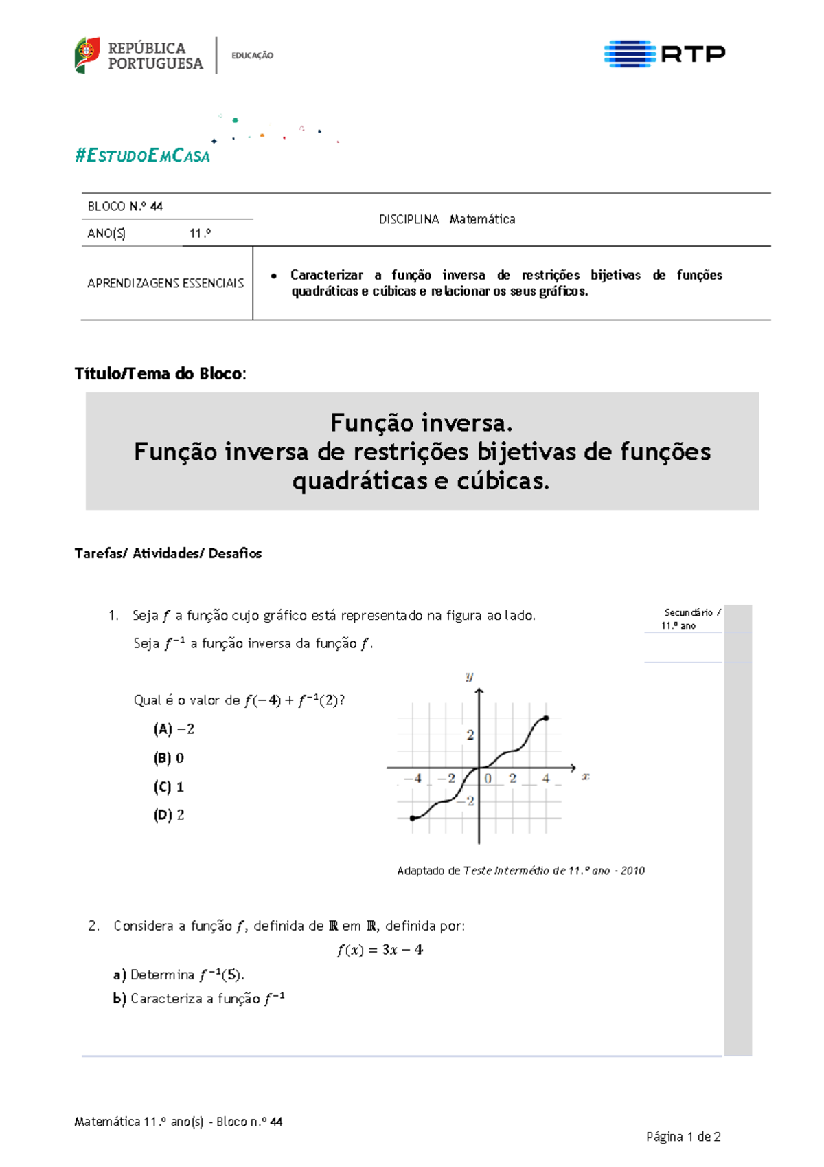 44 Matematica 11 Ano Função inversa. Função inversa de restrições ...