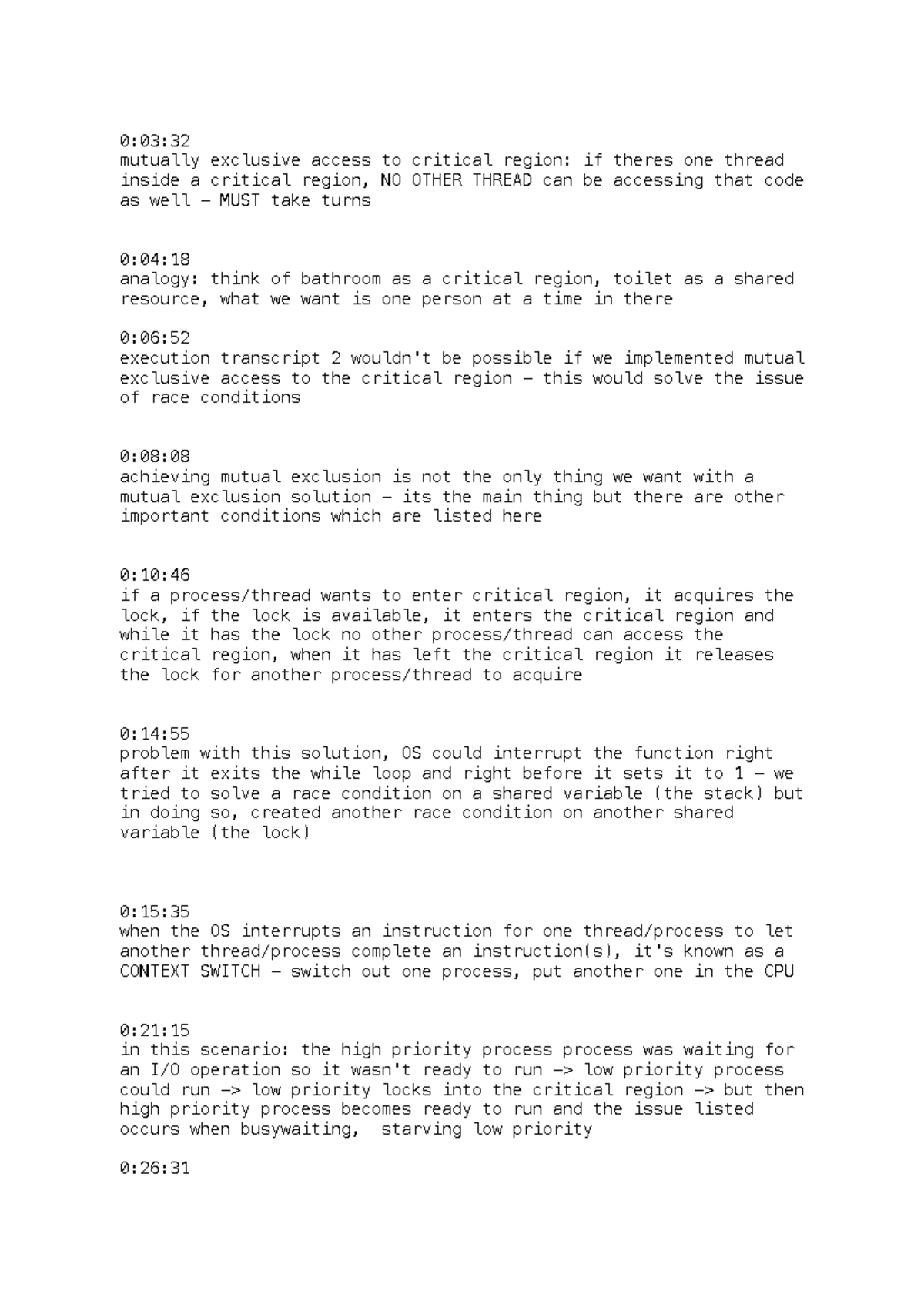 lecture notes lecture recording - 0:03: mutually exclusive access to ...