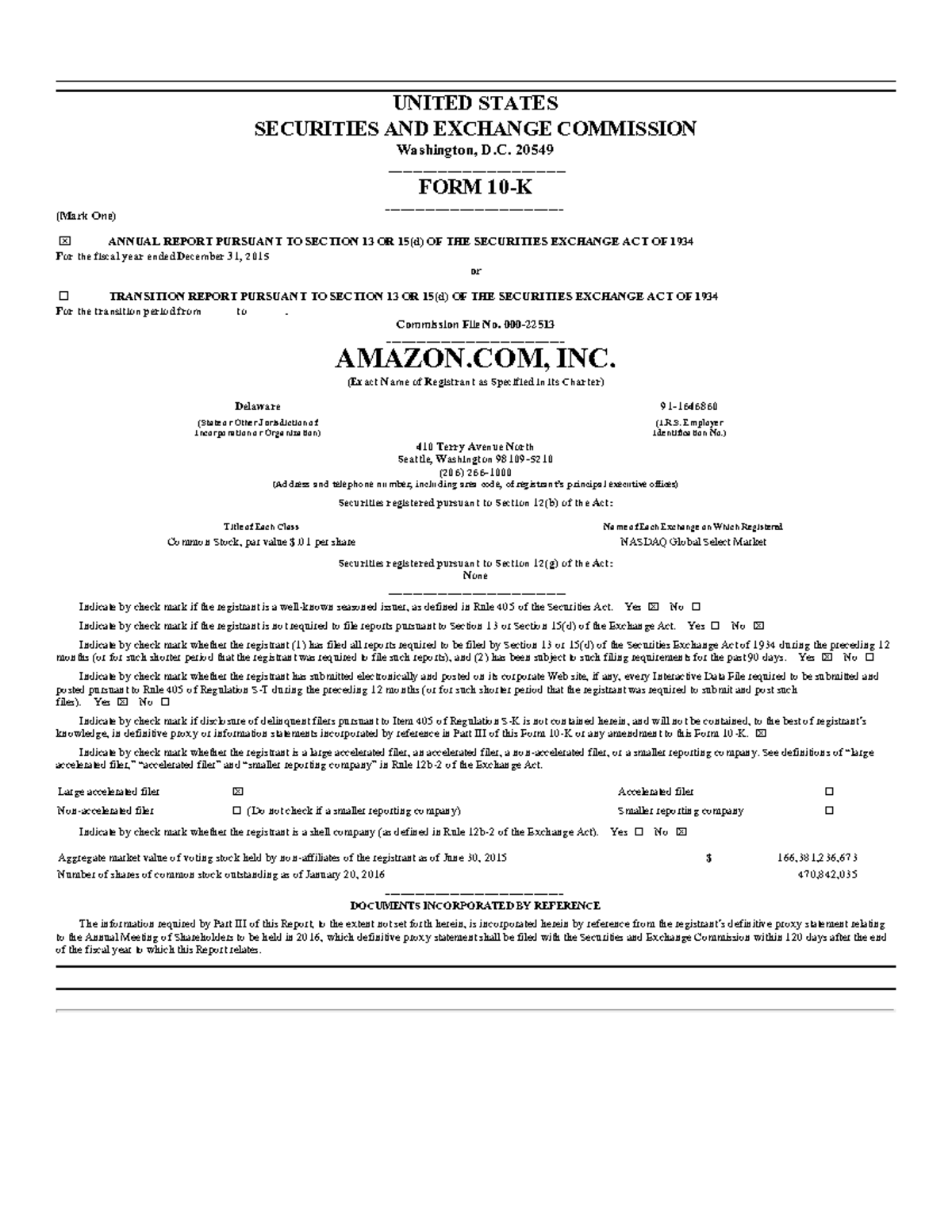 Amazon - UNITED STATES SECURITIES AND EXCHANGE COMMISSION Washington, D ...