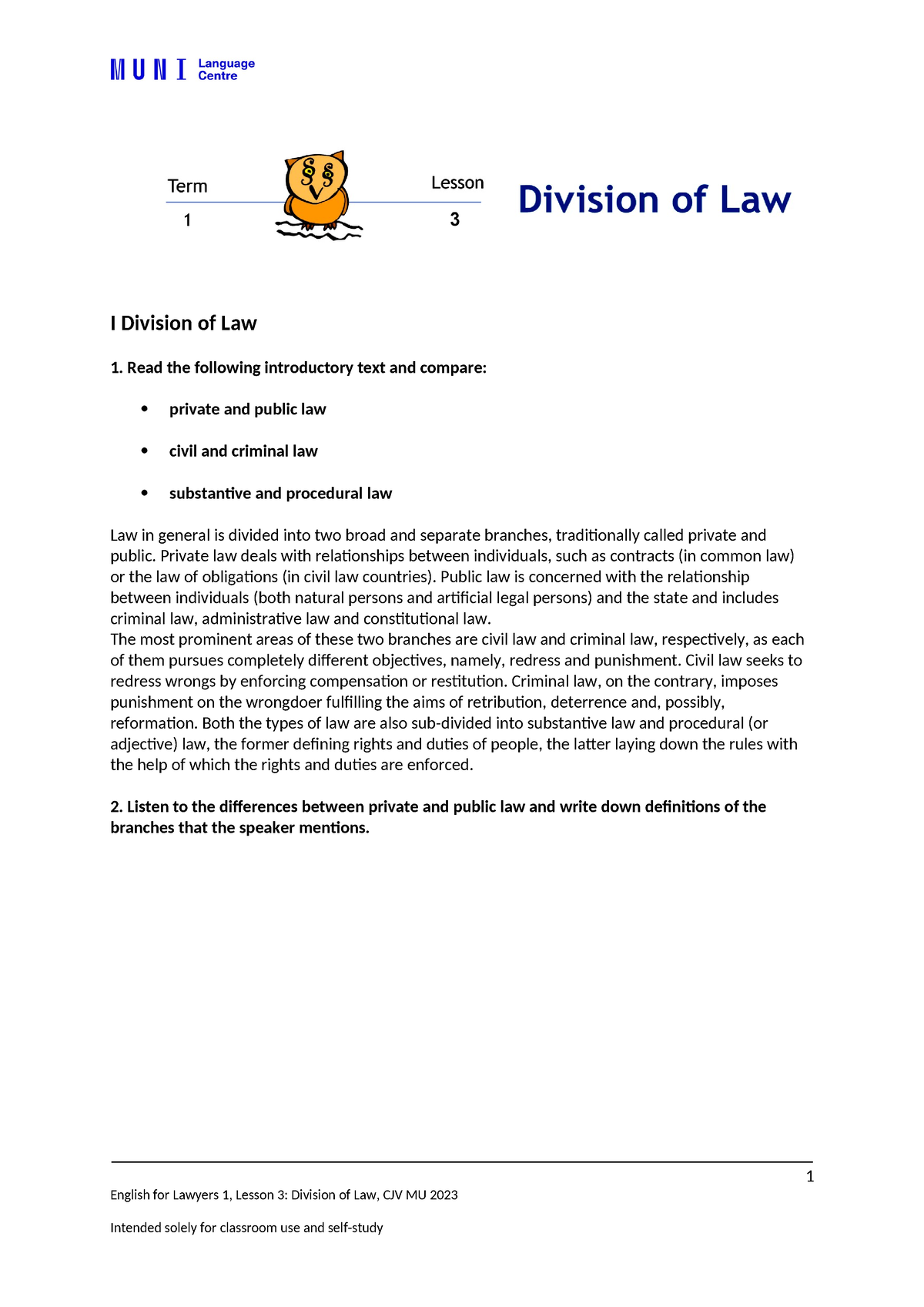 division of law assignment