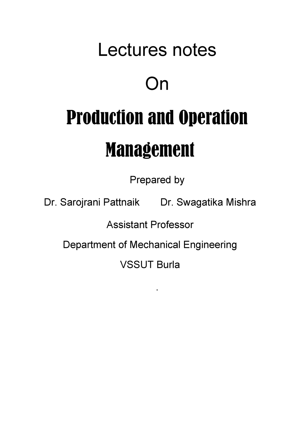 Operation Management Example Company