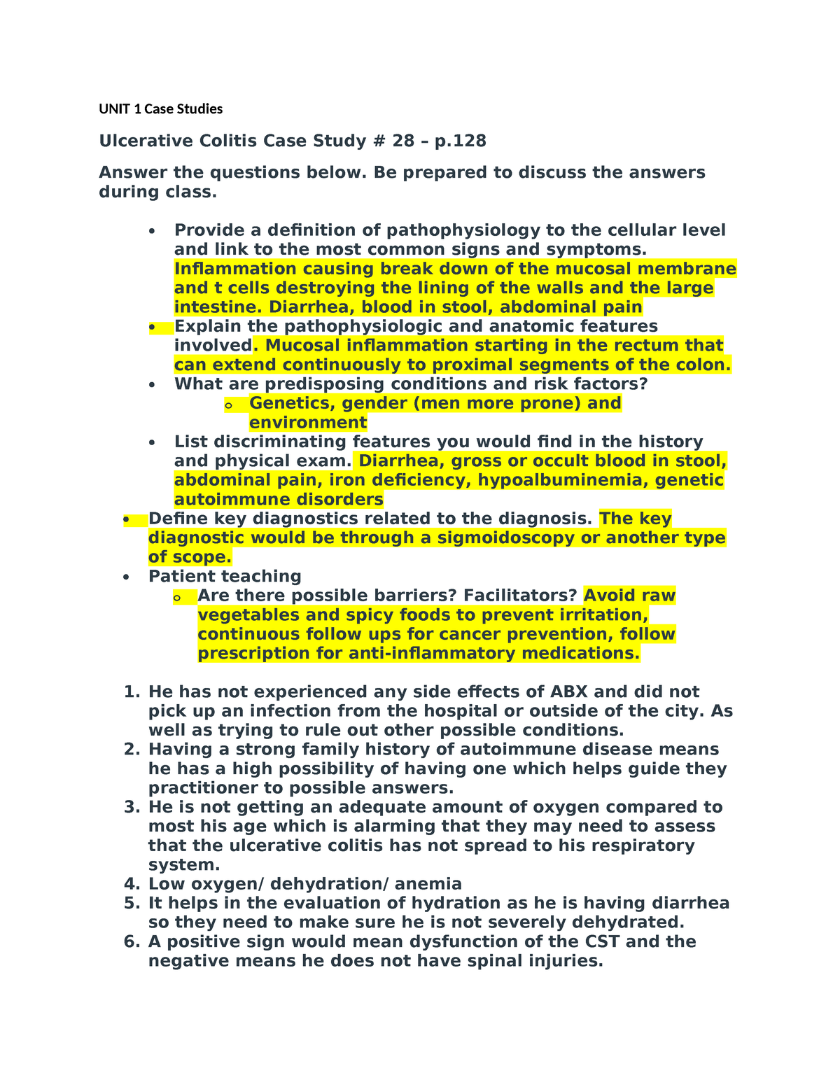 case study 28 ulcerative colitis