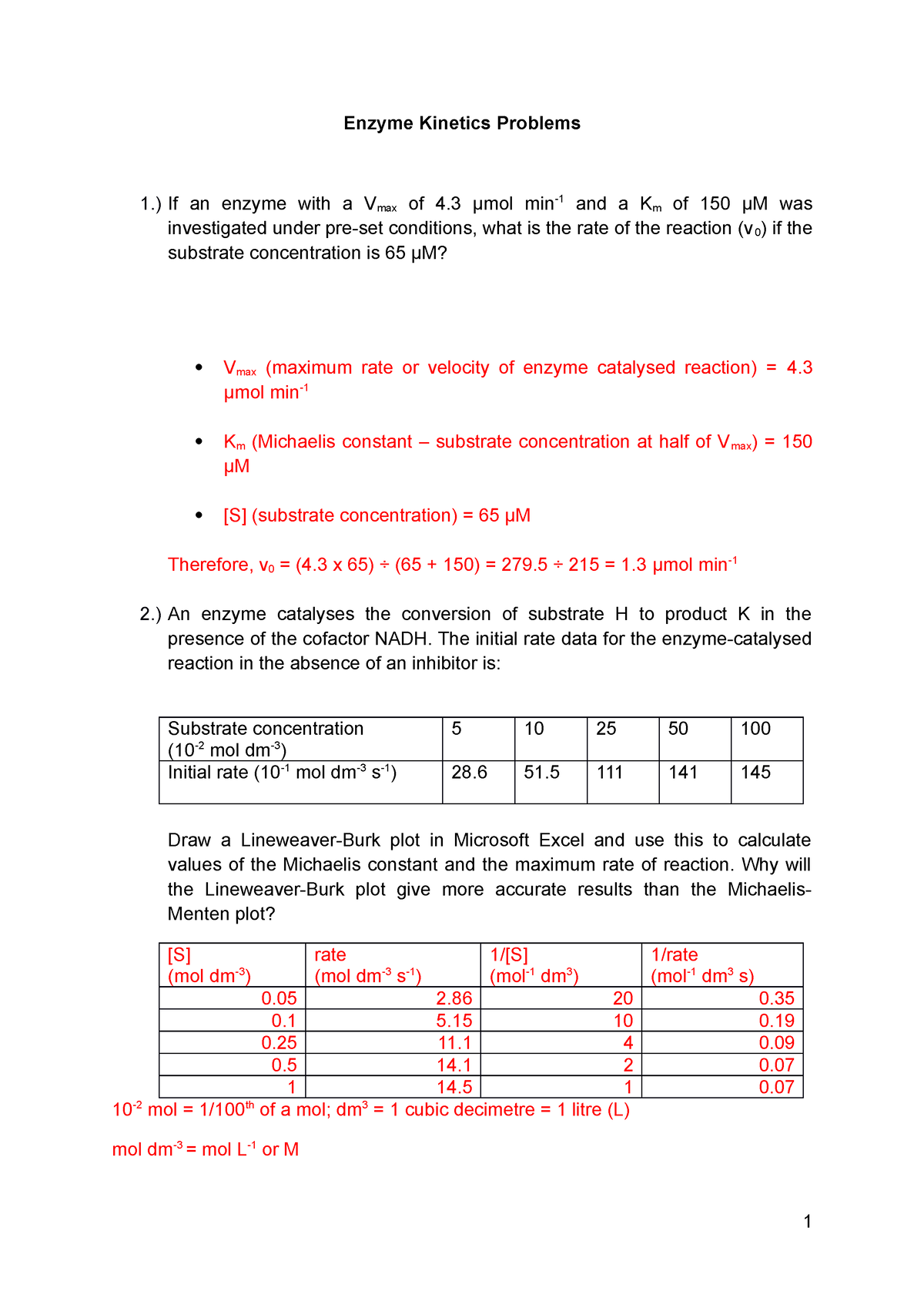 Enzyme Examples with answers Enzyme Problems 1.) If