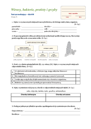 Klasa 5, dział 3 - Wirusy, bakterie, protisty i grzyby - WYPEŁ Niony