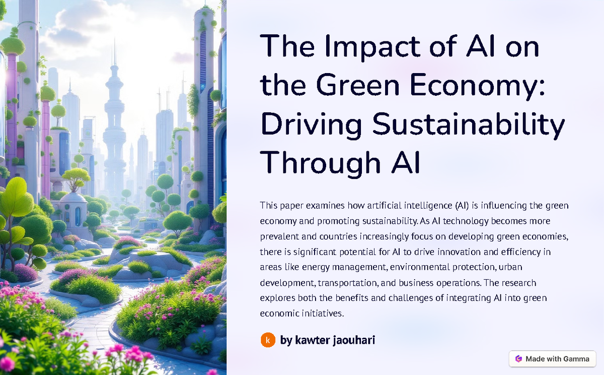 The Impact of AI on the Green Economy Driving Sustainability Through AI ...
