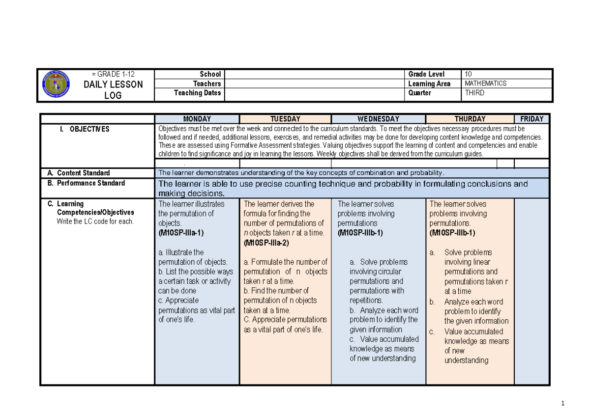 DLL WEK1 LC33-35 - Lesson Plan - = GRADE 1- DAILY LESSON LOG School ...