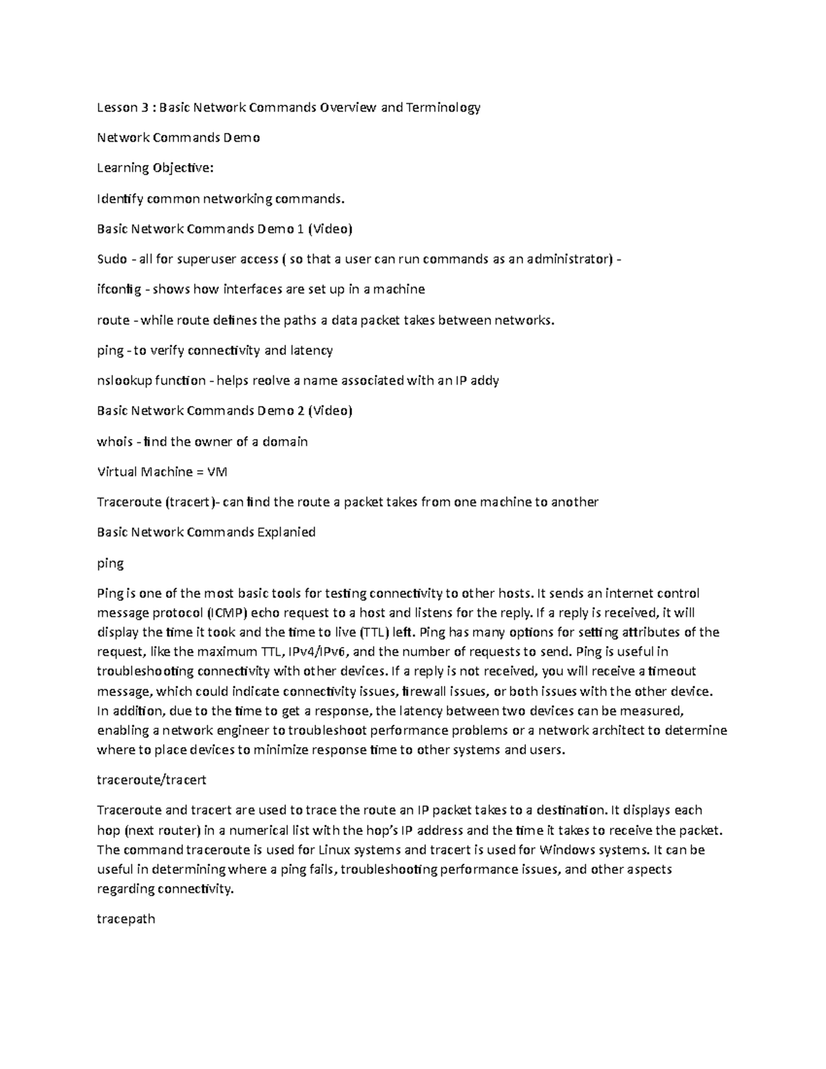 Lesson 3 Basic Network Commands Overiew and Terminology C172 WGU