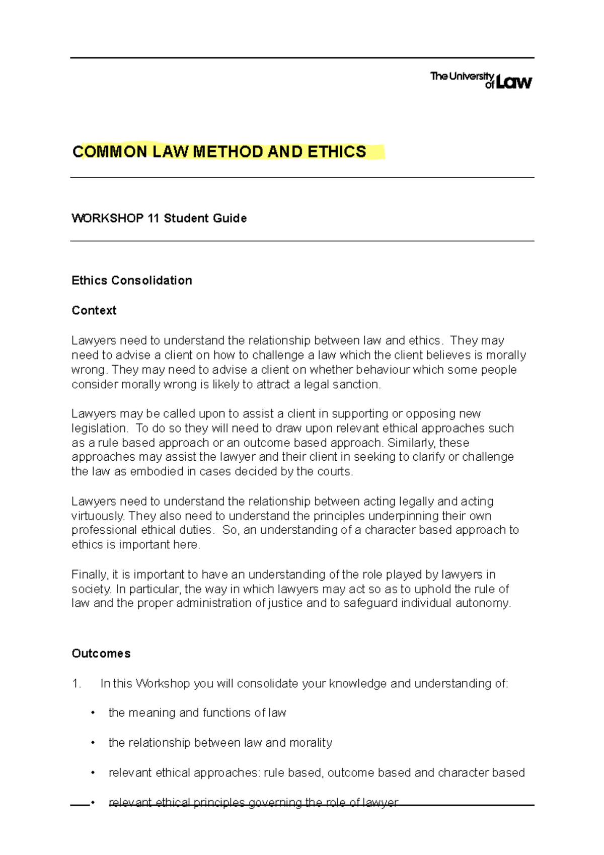 1920 clme ws11 ce01 student guide - COMMON LAW METHOD AND ETHICS ...