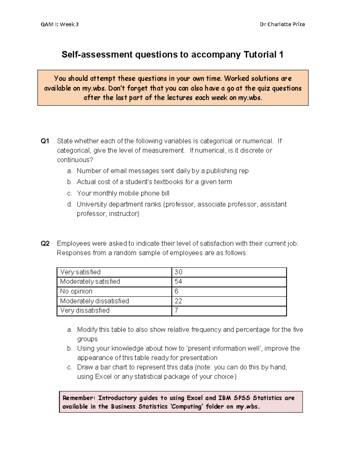 Tutorial 1 self assessment questions - Self-assessment questions to ...