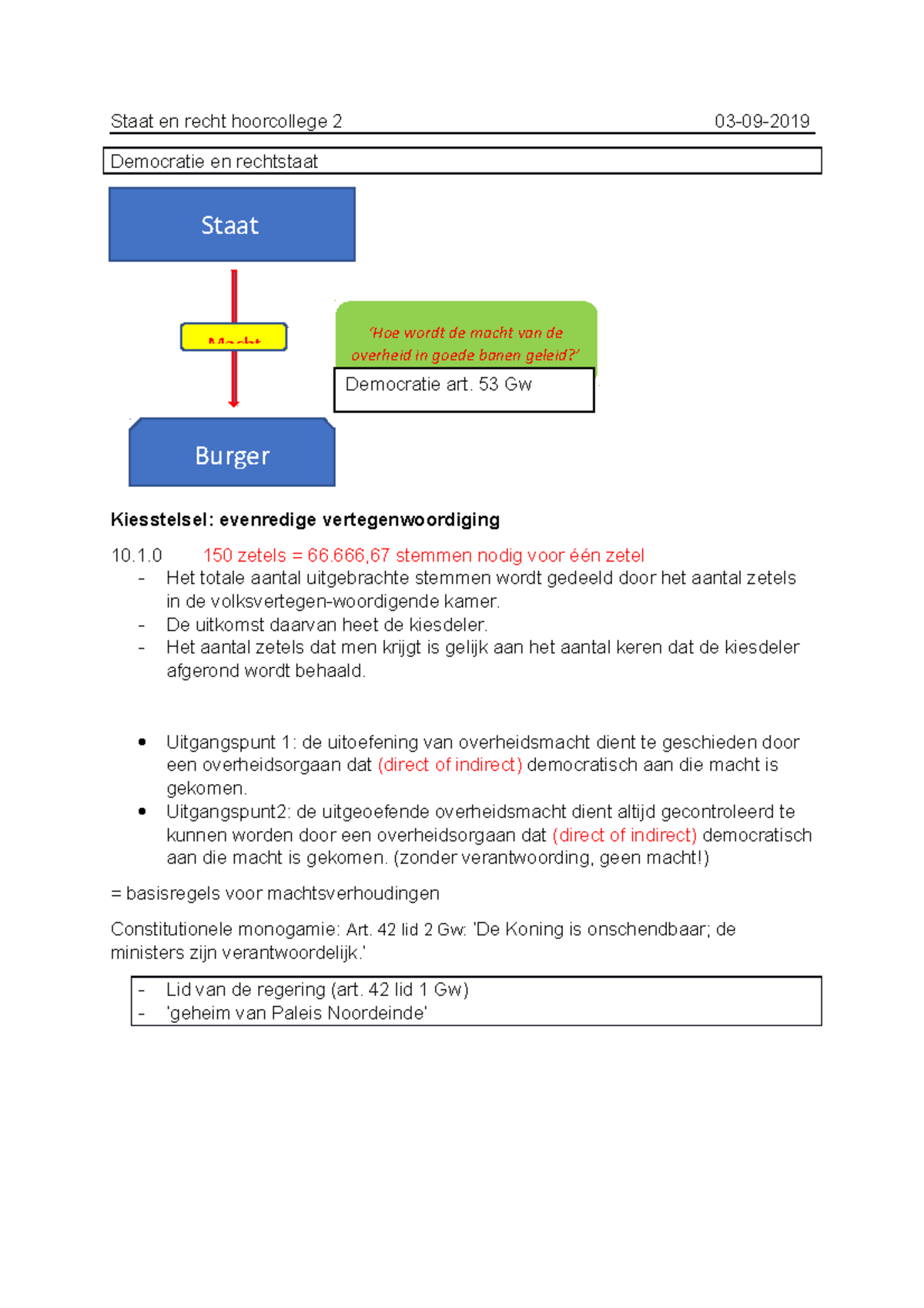 HC 1 03-09-2019 - Staat En Recht Hoorcollege 2 03-09- Democratie En ...