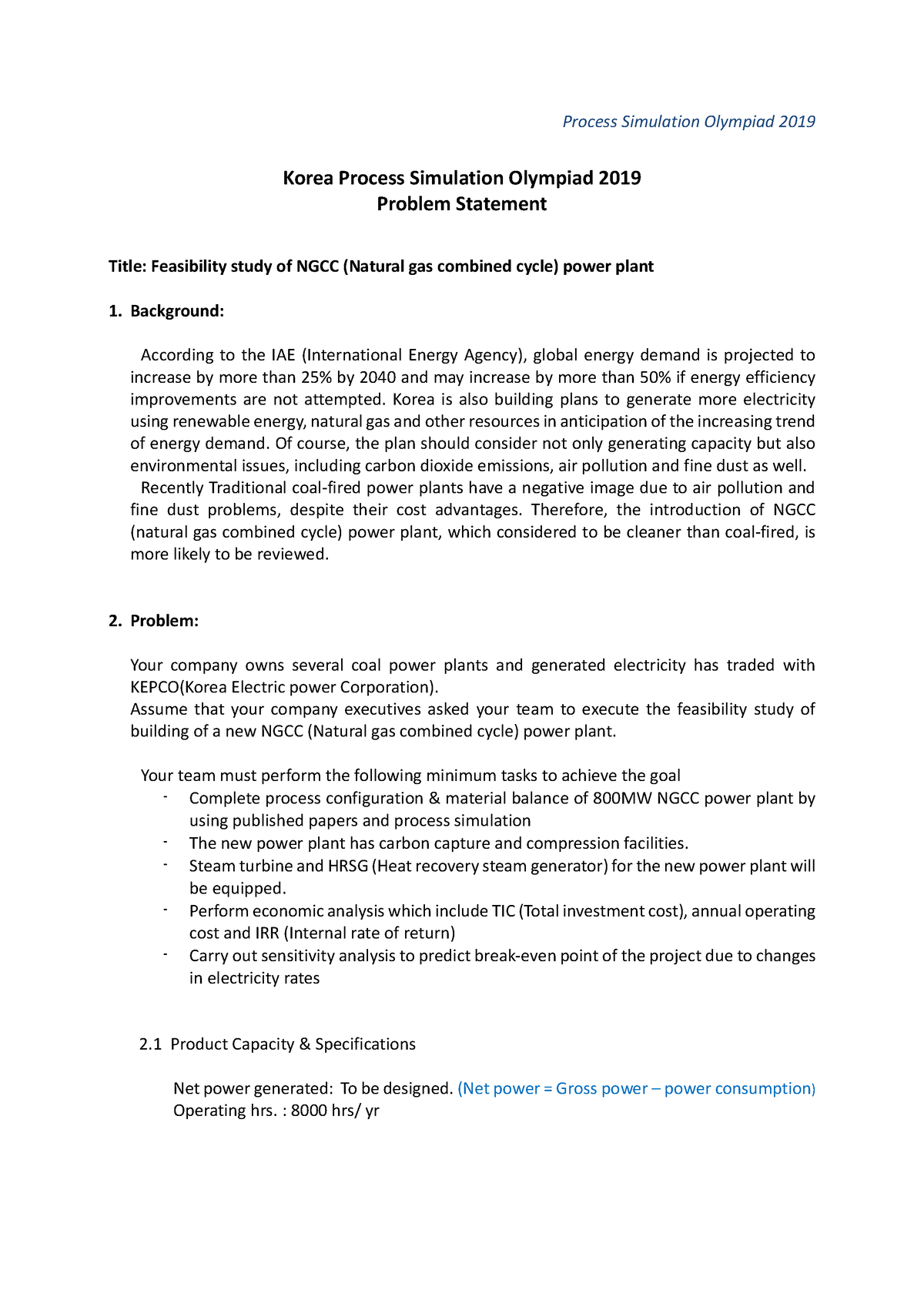 Korea Process Simulation Olympiad 2019 - Korea is also building plans ...