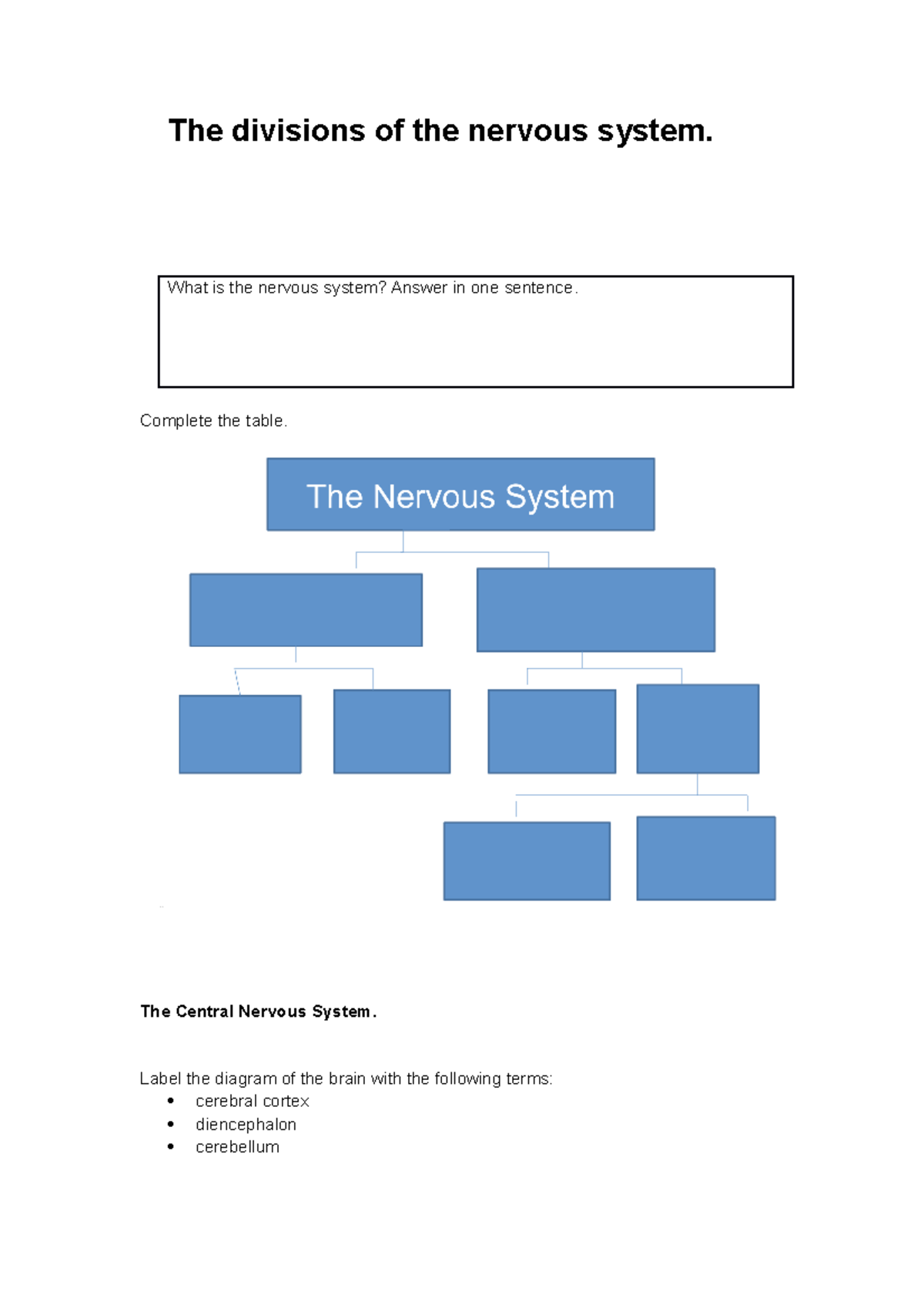 7. Divisions - Lecture notes 1 - The divisions of the nervous system ...