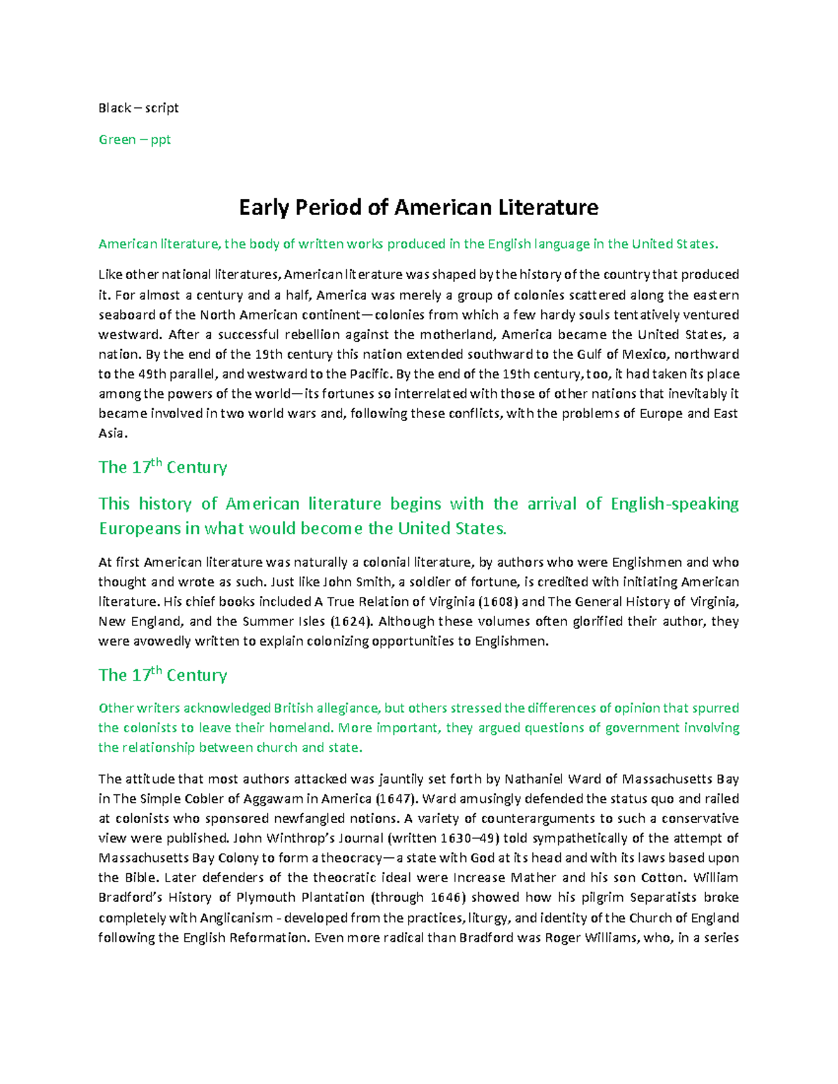 Early-american jeff - Black – script Green – ppt Early Period of ...