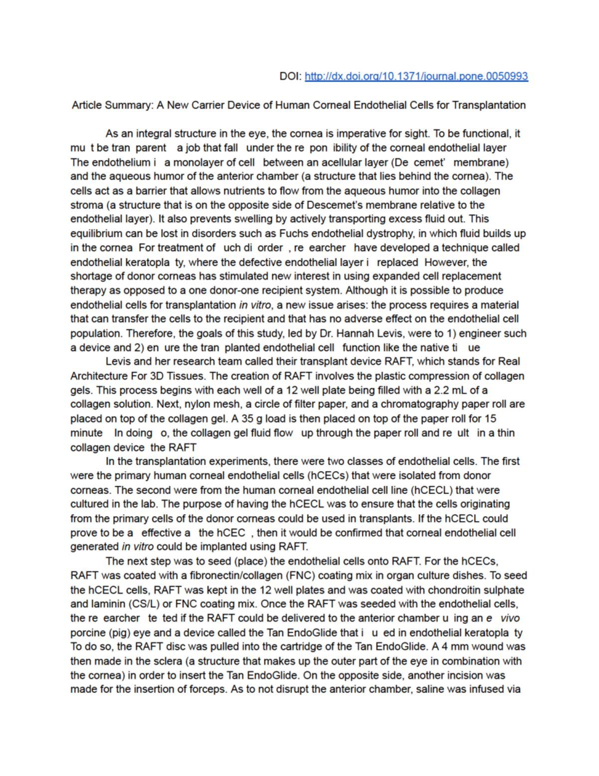 Bioengineering Fundamentals 100 - Professor Kamei - Article Summary 1 ...