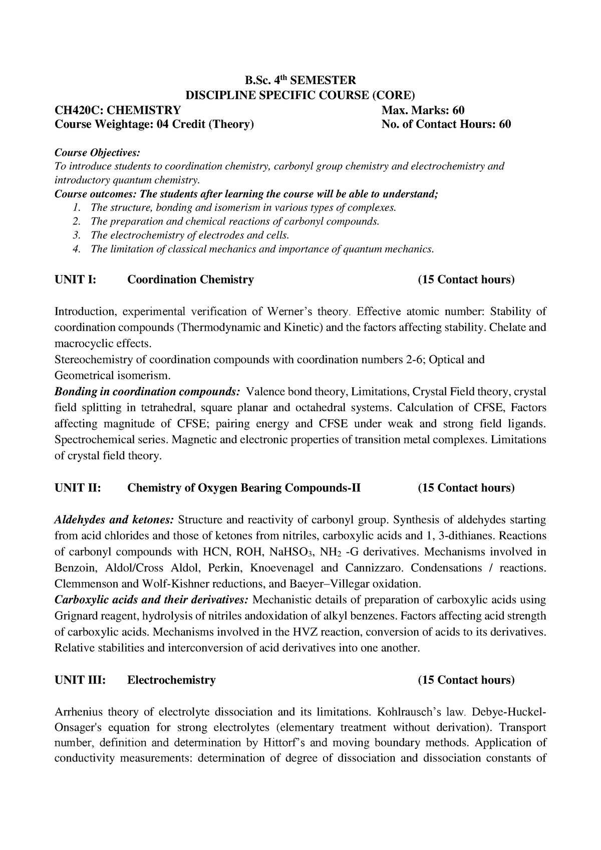 Chemistry - Syllabus - B. 4th SEMESTER DISCIPLINE SPECIFIC COURSE (CORE ...